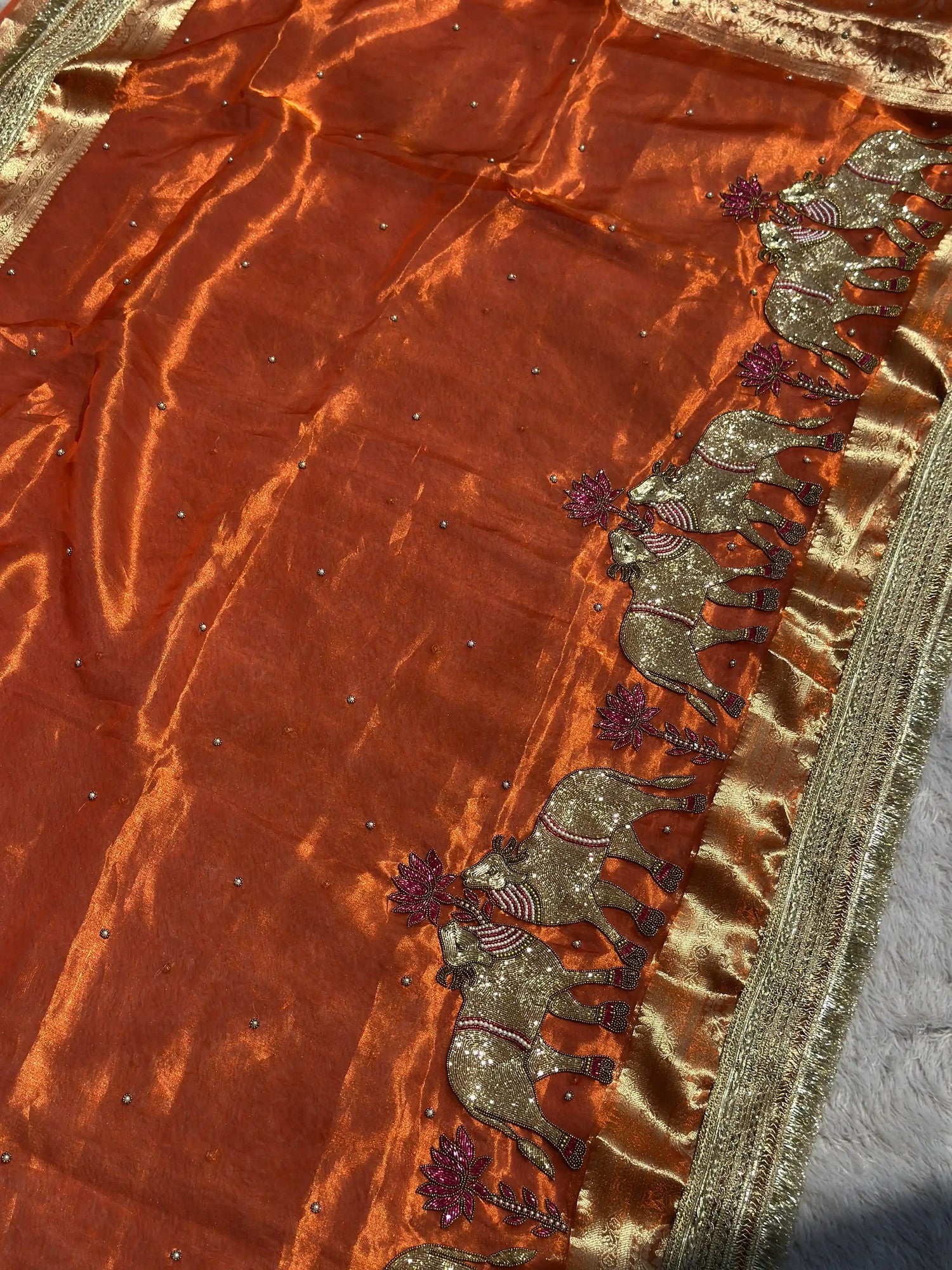 Gajanandi Orange Banarasi Silk Saree - RV Couture 24