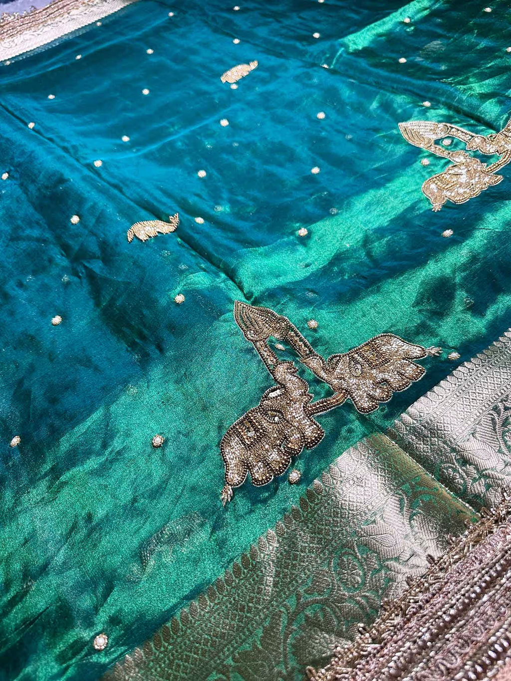 Gajaratna Green Banarasi Silk Saree - RV Couture 24