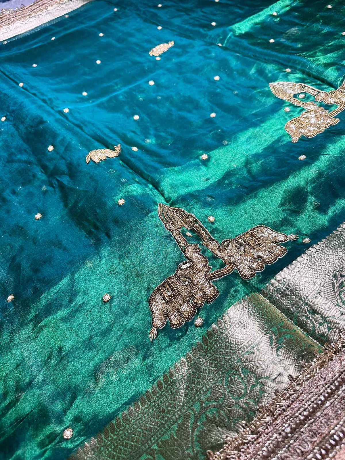 Gajaratna Green Banarasi Silk Saree - RV Couture 24