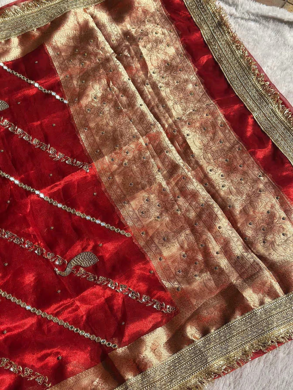 Rajrani Deep Red Banarasi Silk Saree - RV Couture 24