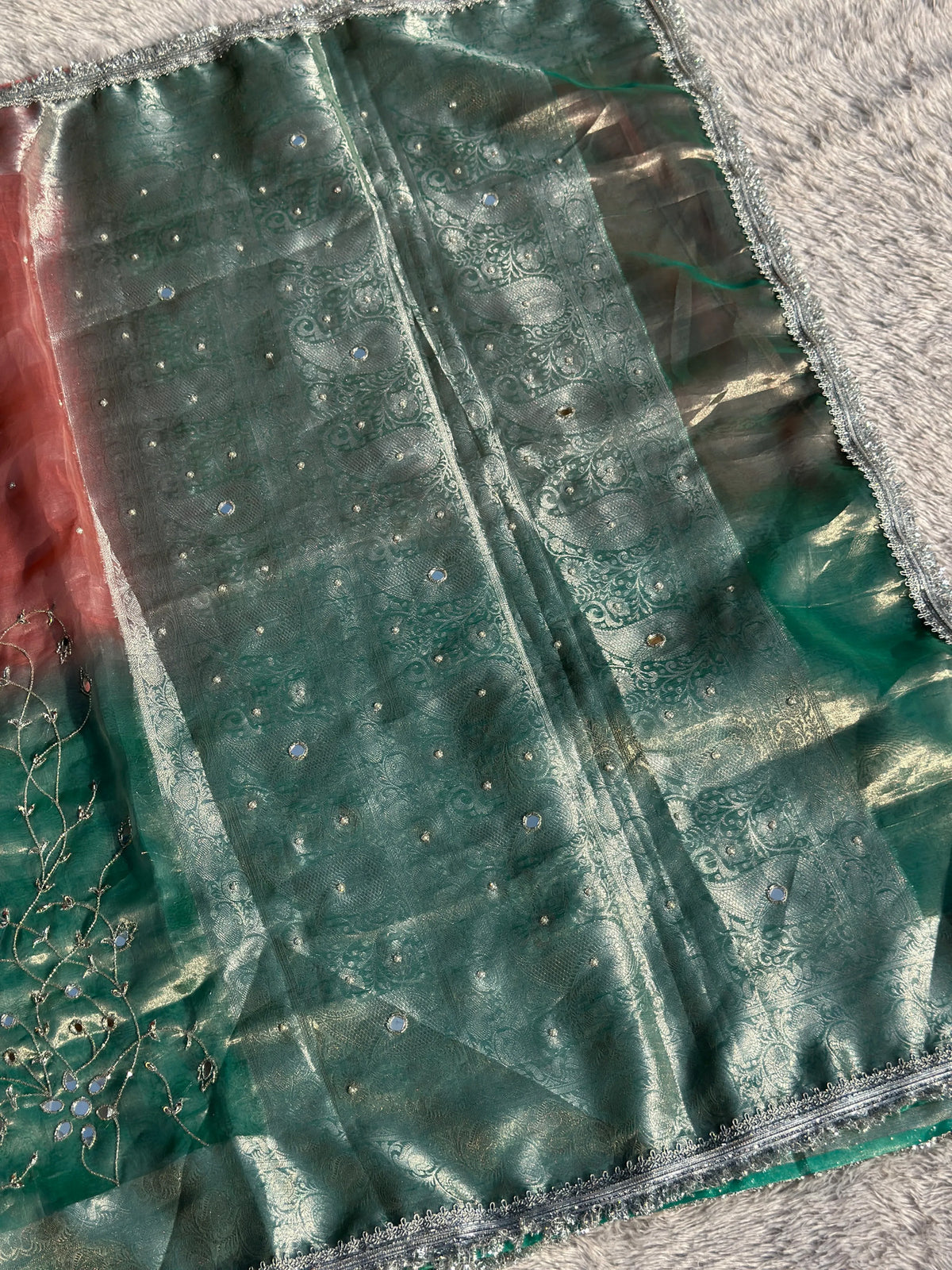 Pushpanjali Pink & Green Banarasi Silk Saree - RV Couture 24
