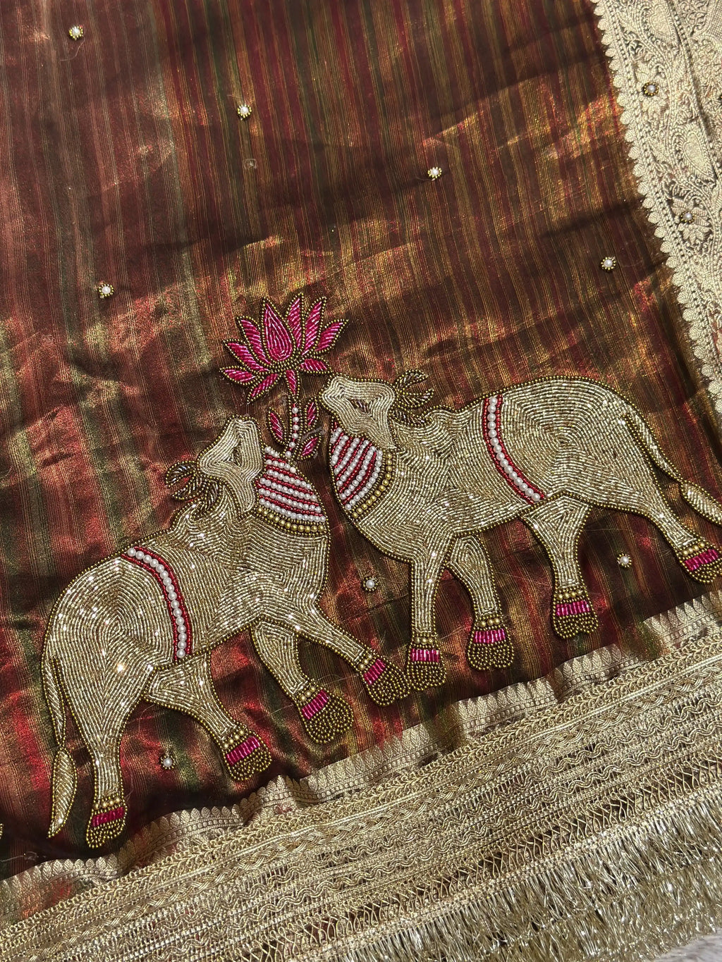 Gajanandi Brown Rainbow Banarasi Silk Saree - RV Couture 24