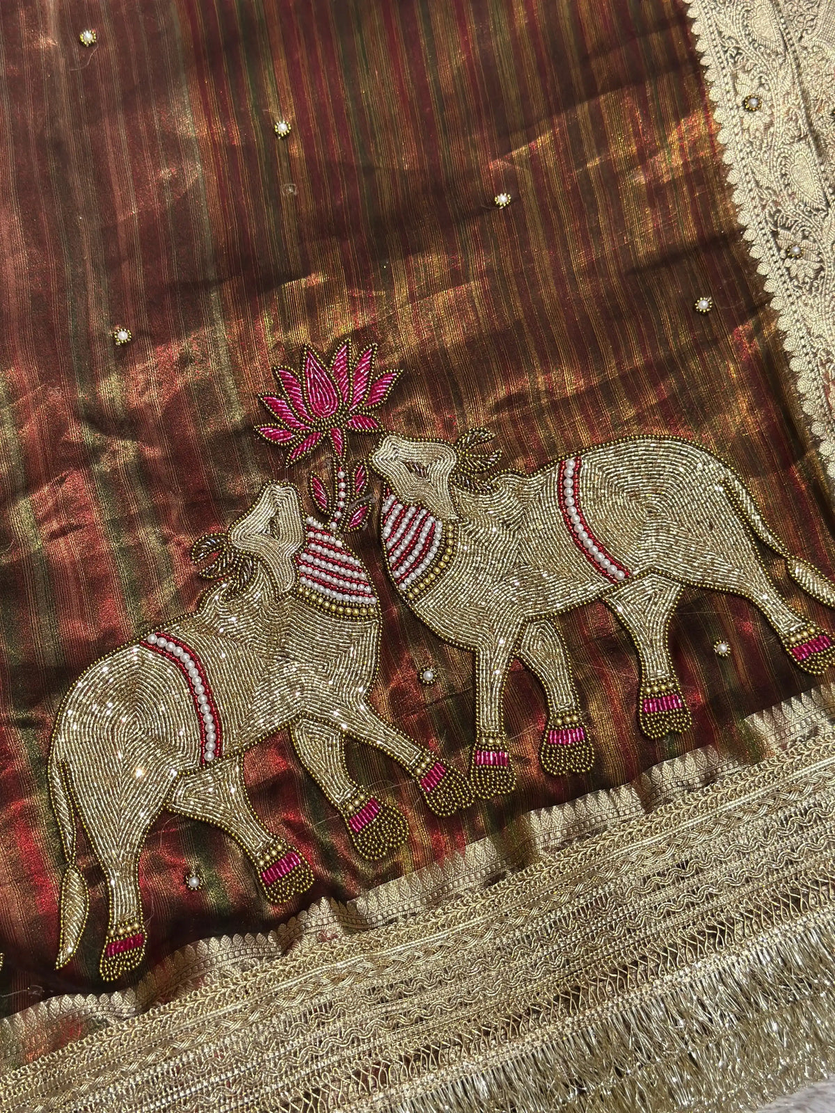 Gajanandi Brown Rainbow Banarasi Silk Saree - RV Couture 24