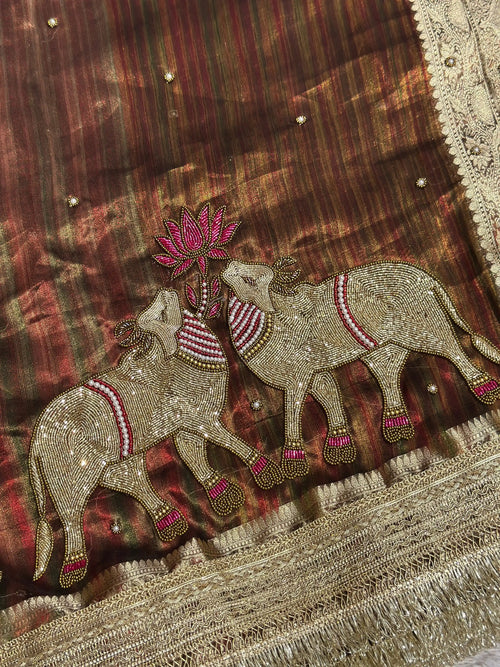 Gajanandi Brown Rainbow Banarasi Silk Saree - RV Couture 24