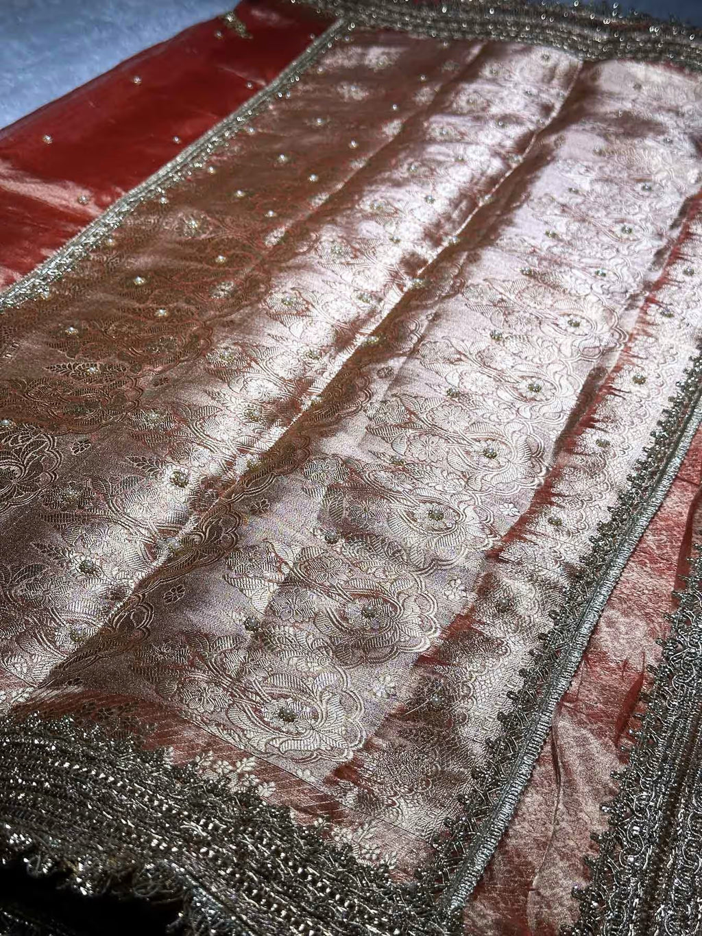 Gajaratna Peach Banarasi Silk Saree - RV Couture 24