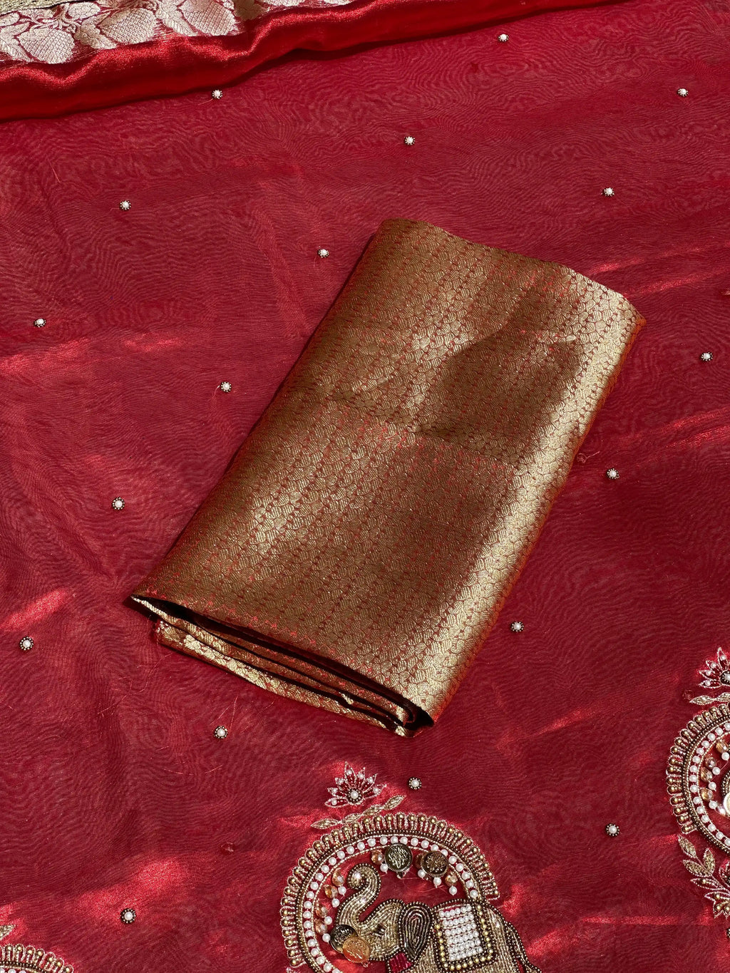 Shahi Gajraj Red Banarasi Silk Saree - RV Couture 24