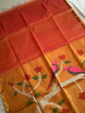 Orange Jamdani Saree with Parrot Motif - RV Couture 24
