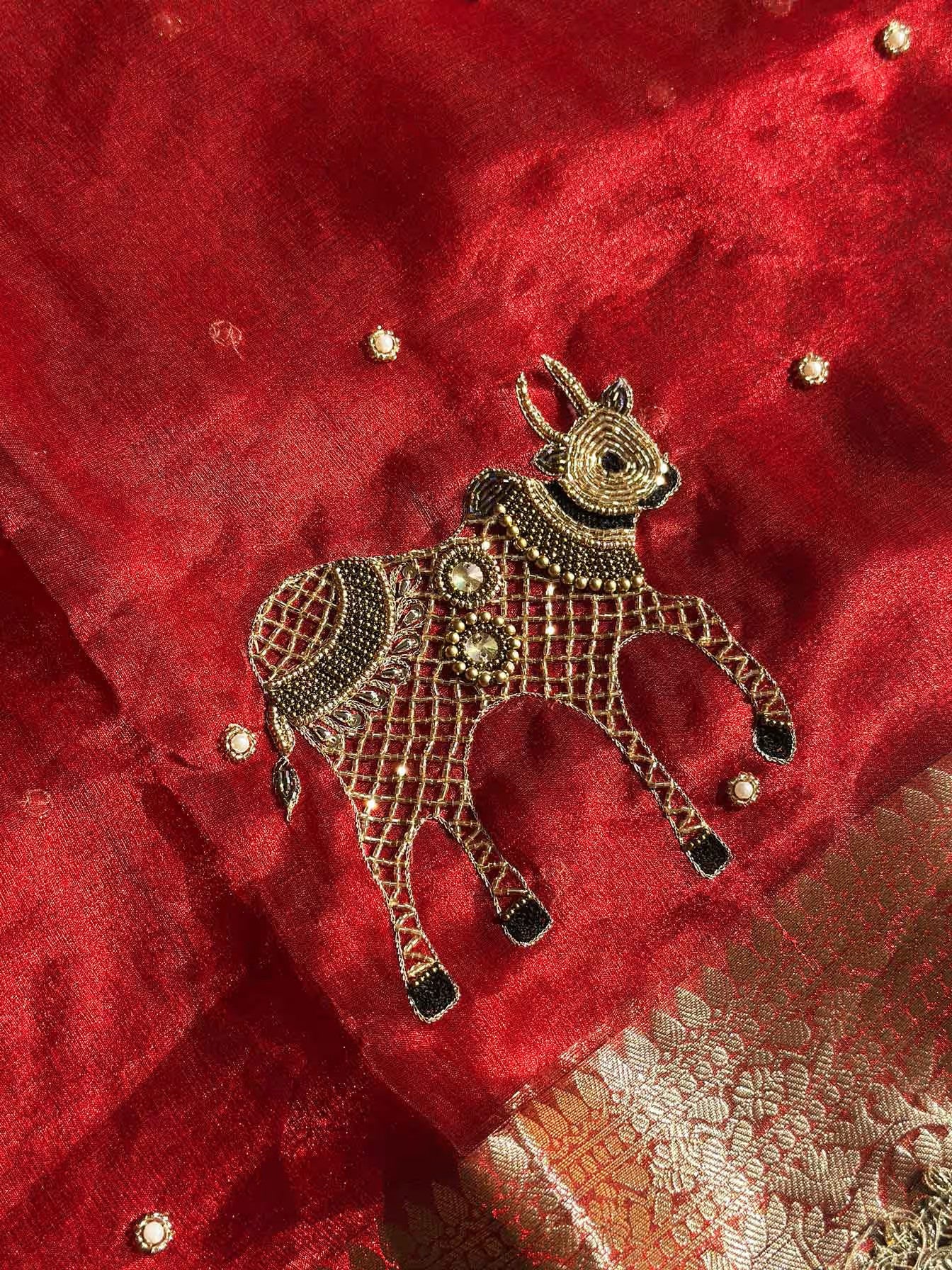 Nandi Alankarik Red Banarasi Silk Saree - RV Couture 24