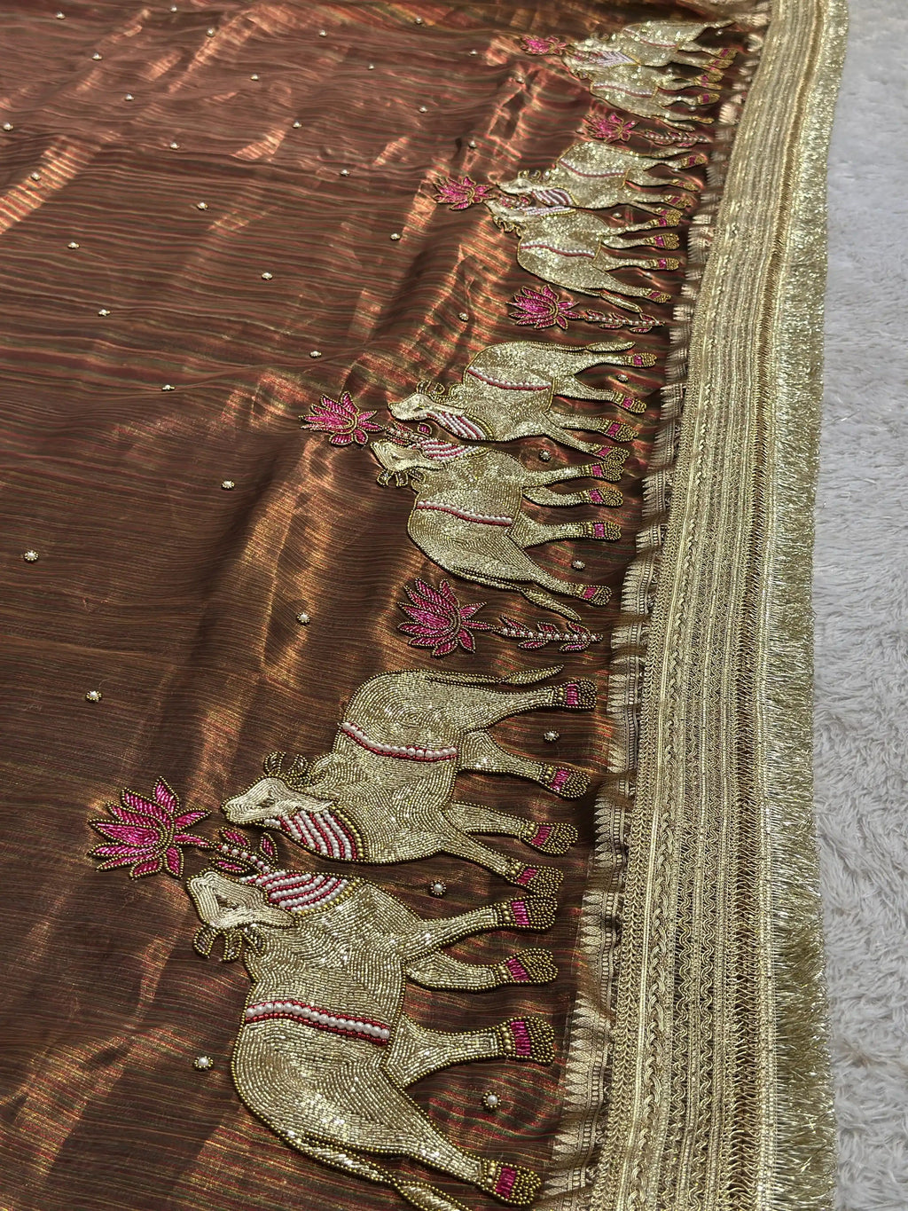Gajanandi Brown Rainbow Banarasi Silk Saree - RV Couture 24