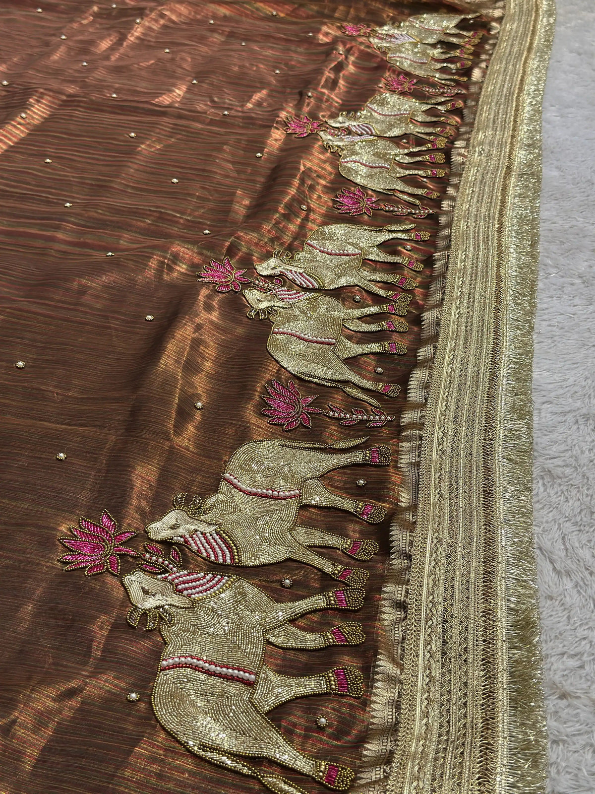 Gajanandi Brown Rainbow Banarasi Silk Saree - RV Couture 24