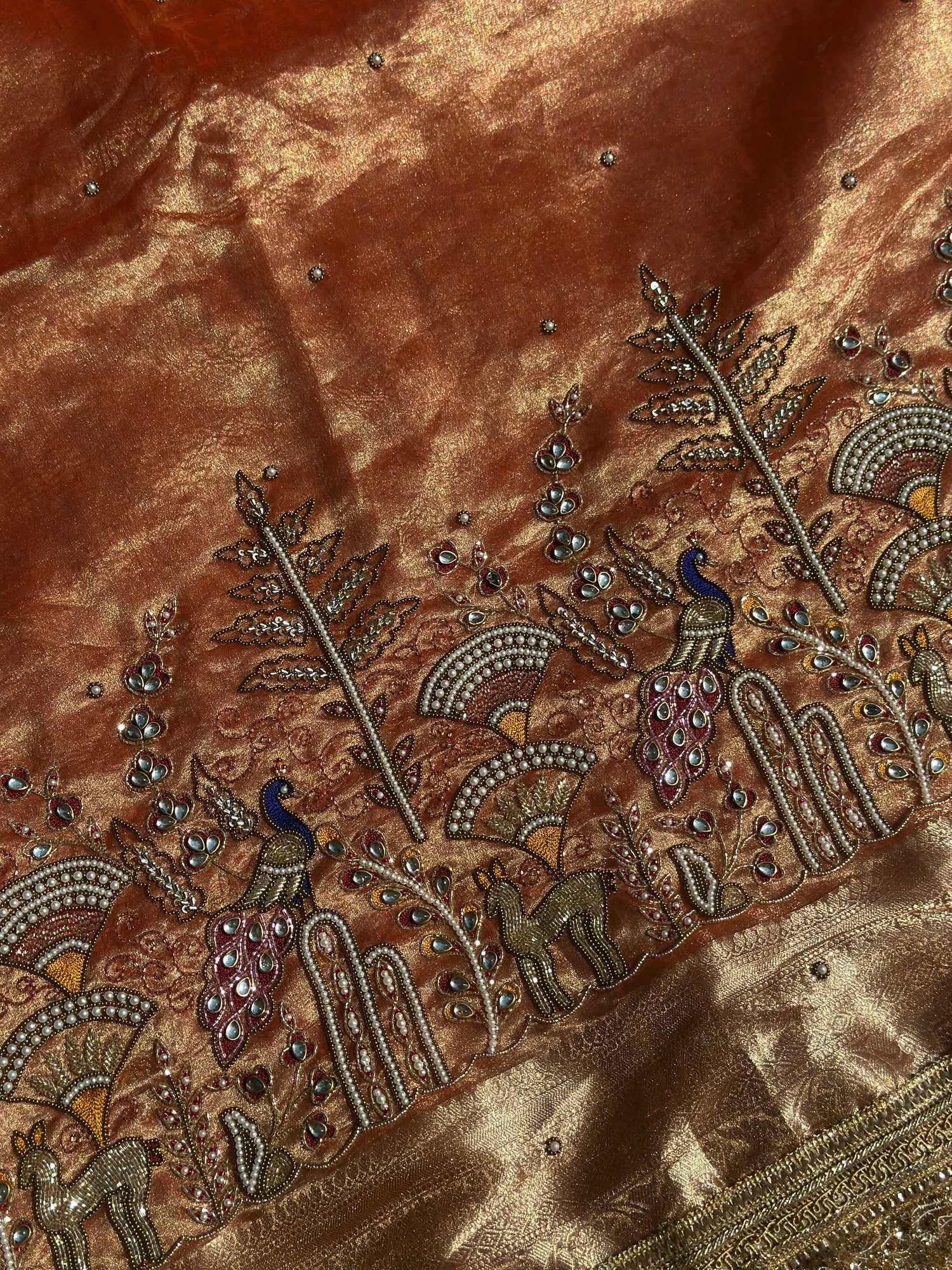 Mor Mahal Peach Banarasi Silk Saree - RV Couture 24