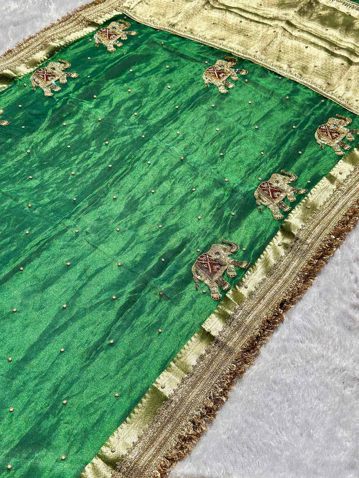 Gajanandini Green Banarasi Silk Saree - RV Couture 24