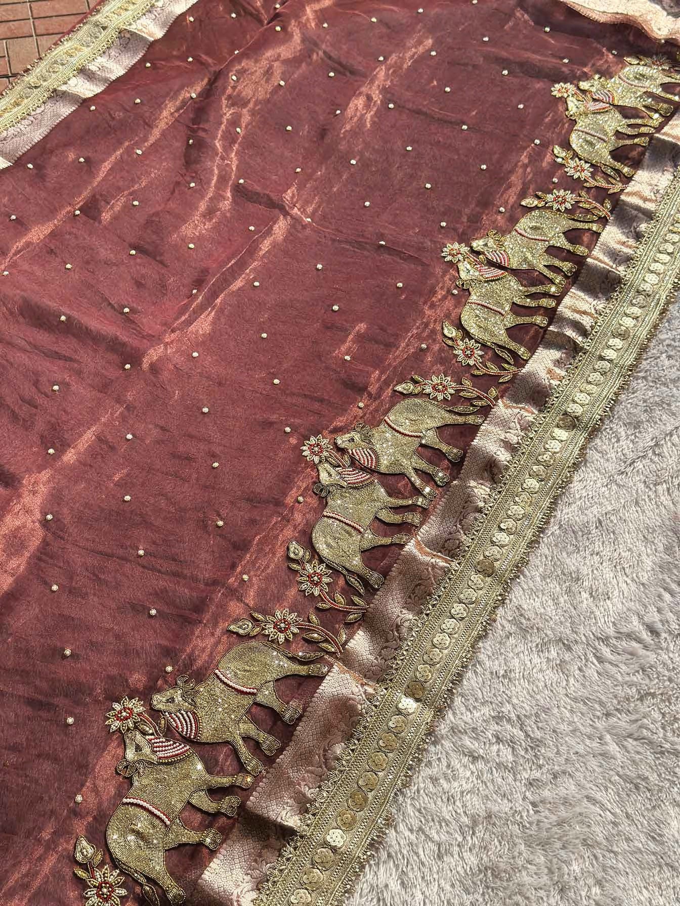 Gajanandi Brown Banarasi Silk Saree - RV Couture 24