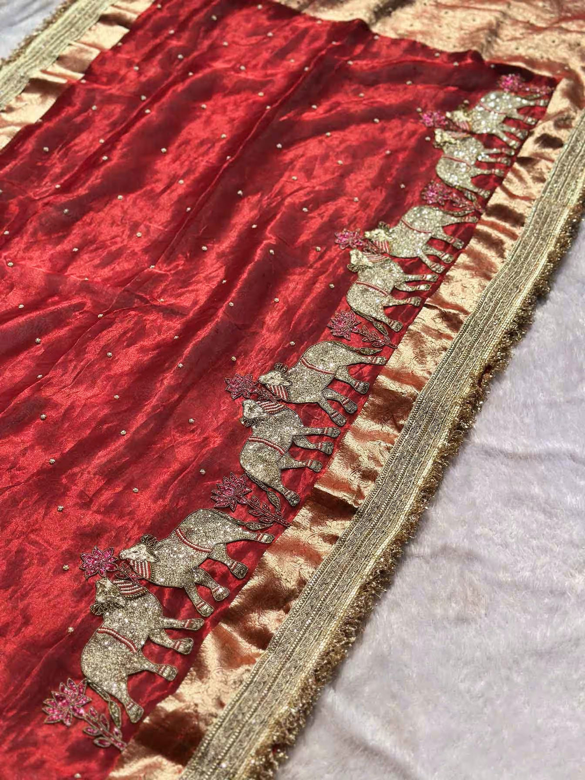 Gajanandi Red Banarasi Silk Saree - RV Couture 24