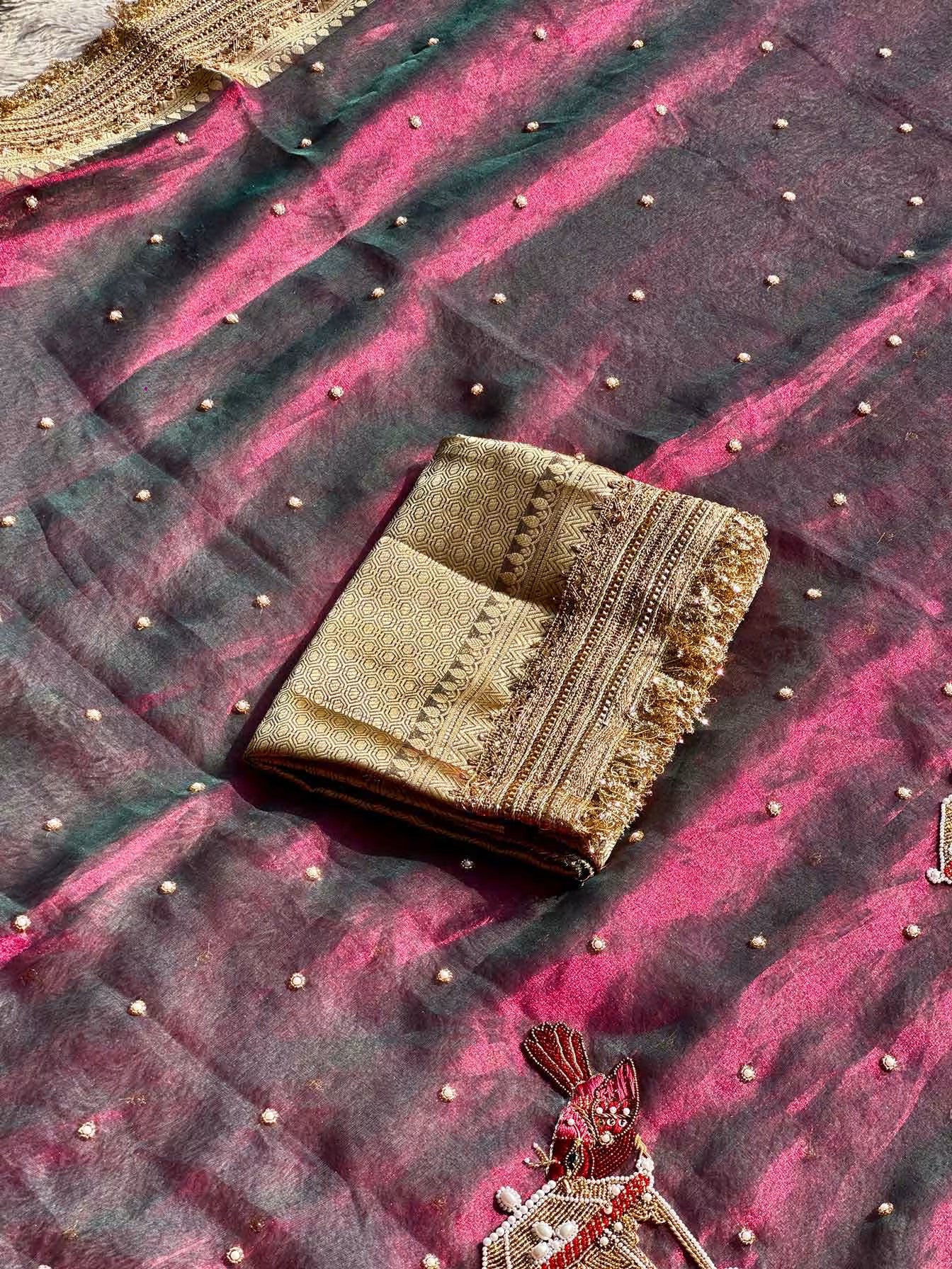 Swarna Panchi Wine Pink Banarasi Silk Saree - RV Couture 24