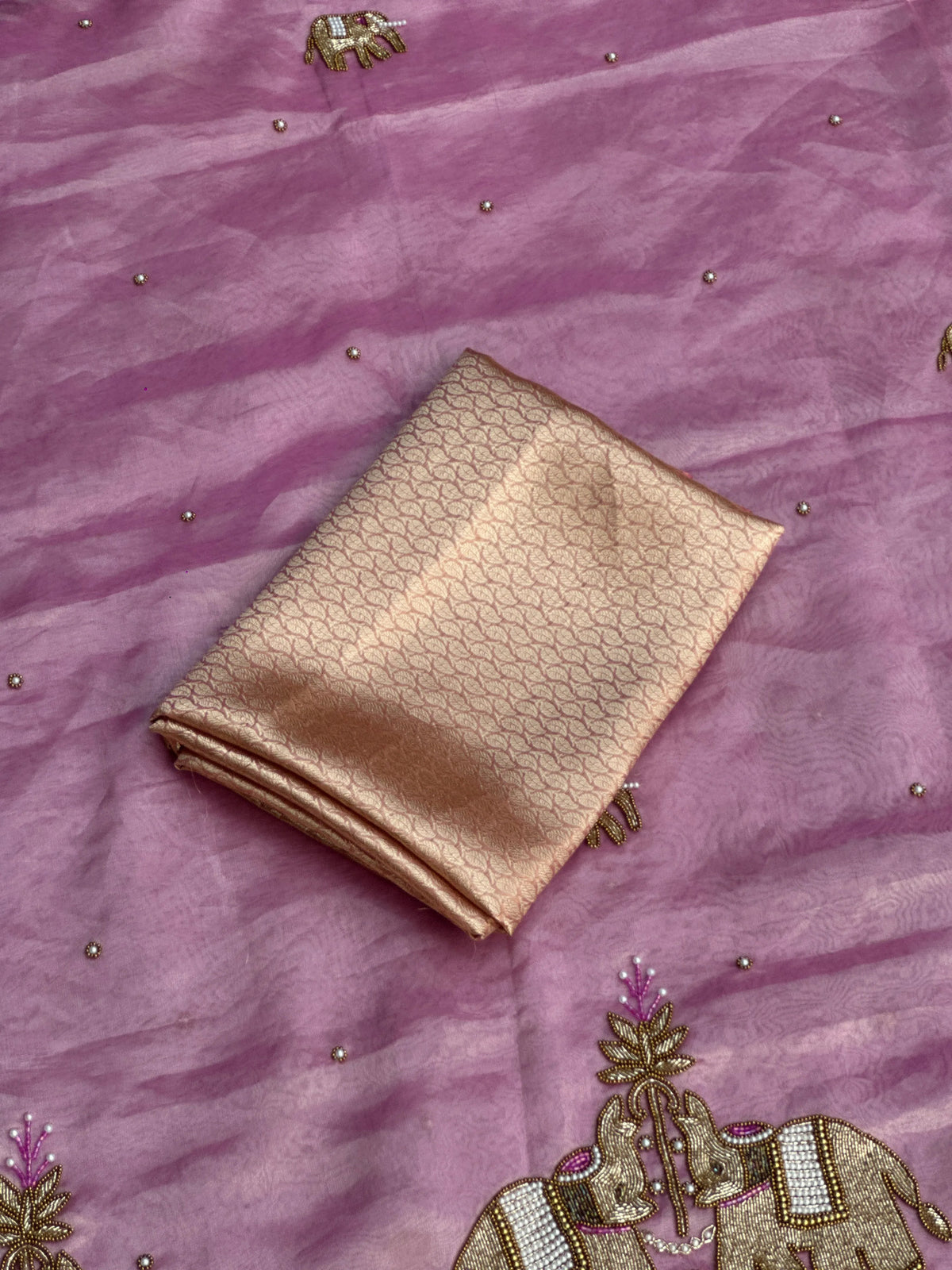 Suvarna Hatti Baby Pink Banarasi Silk Saree - RV Couture 24