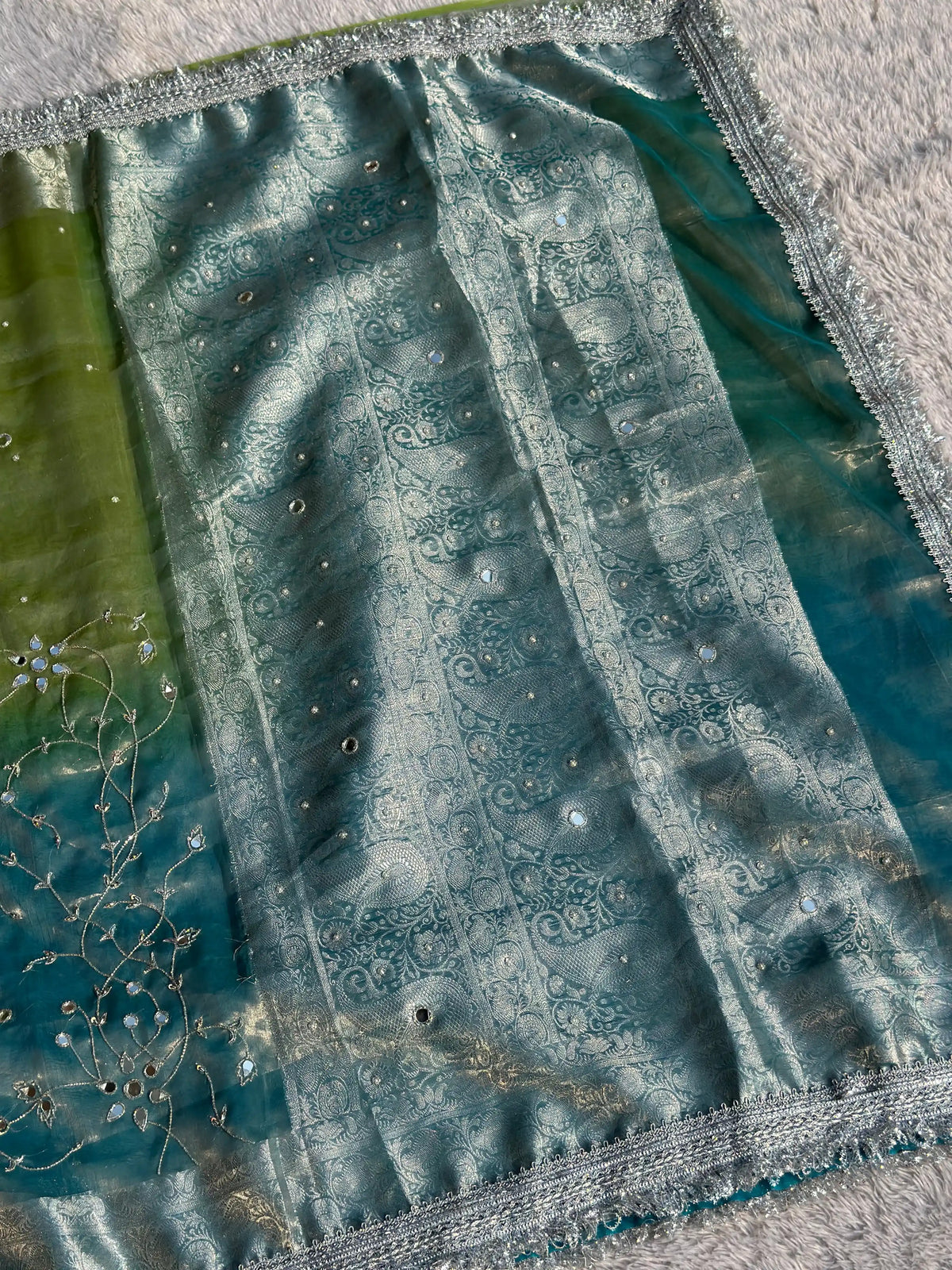 Pushpanjali Blue & Green Banarasi Silk Saree - RV Couture 24