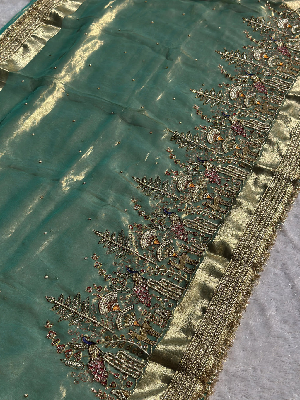 Mor Mahal Teal Green Banarasi Silk Saree - RV Couture 24
