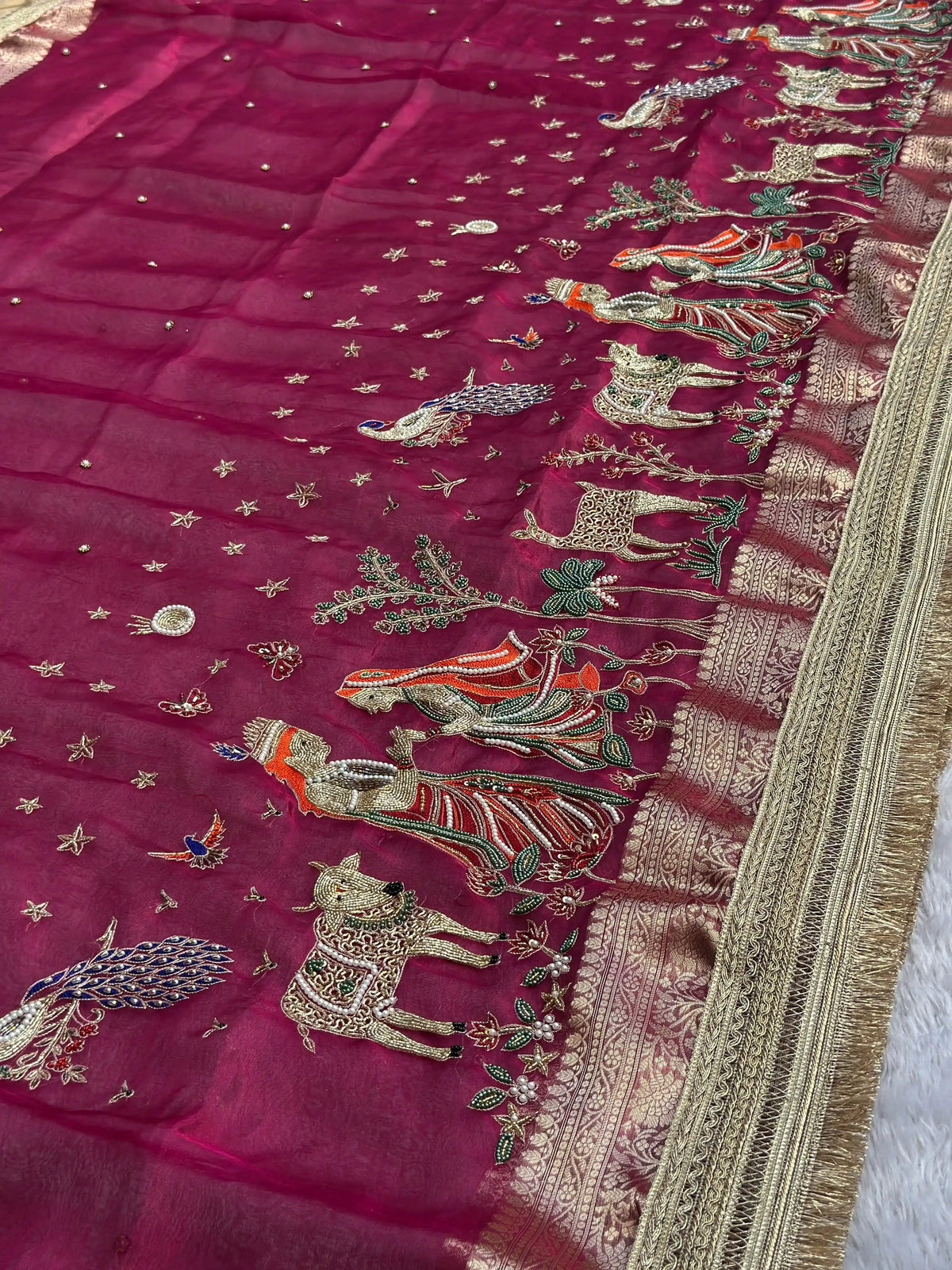 Radha-Krishna Pink Banarasi Silk Saree - RV Couture 24