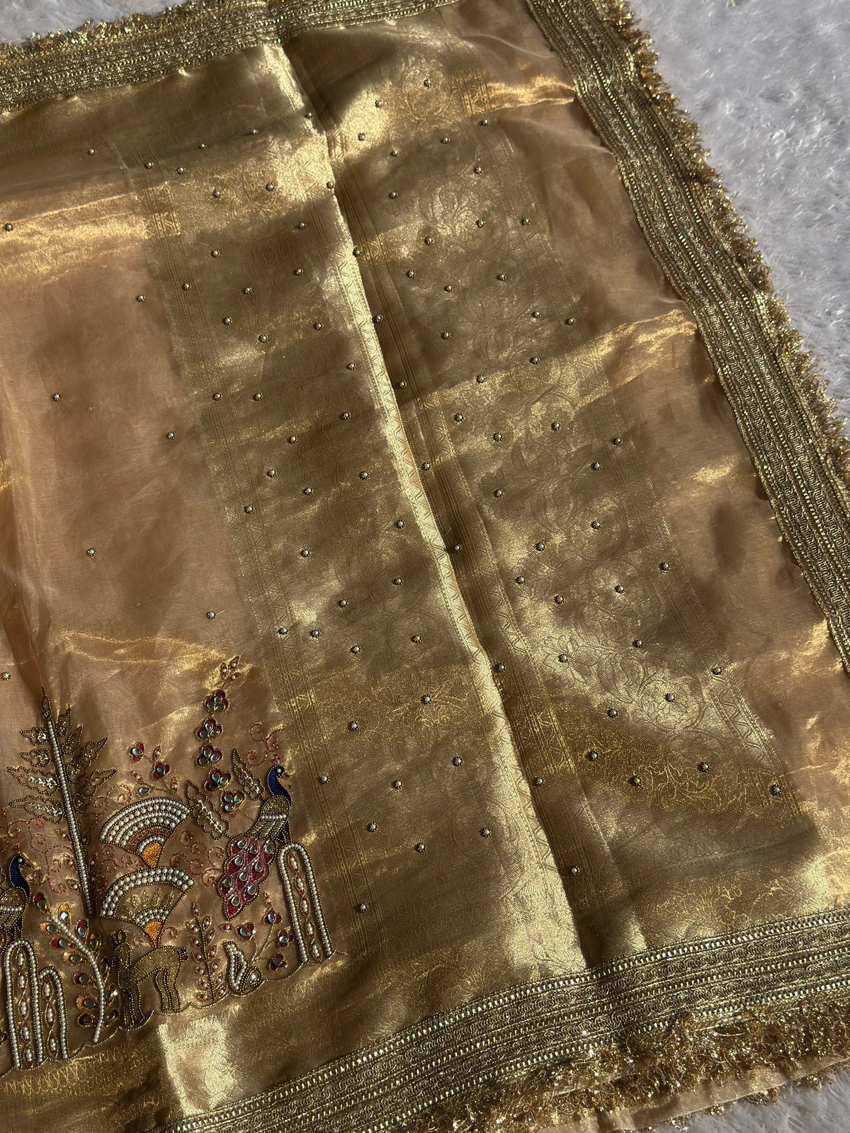 Mor Mahal Golden Banarasi Silk Saree - RV Couture 24