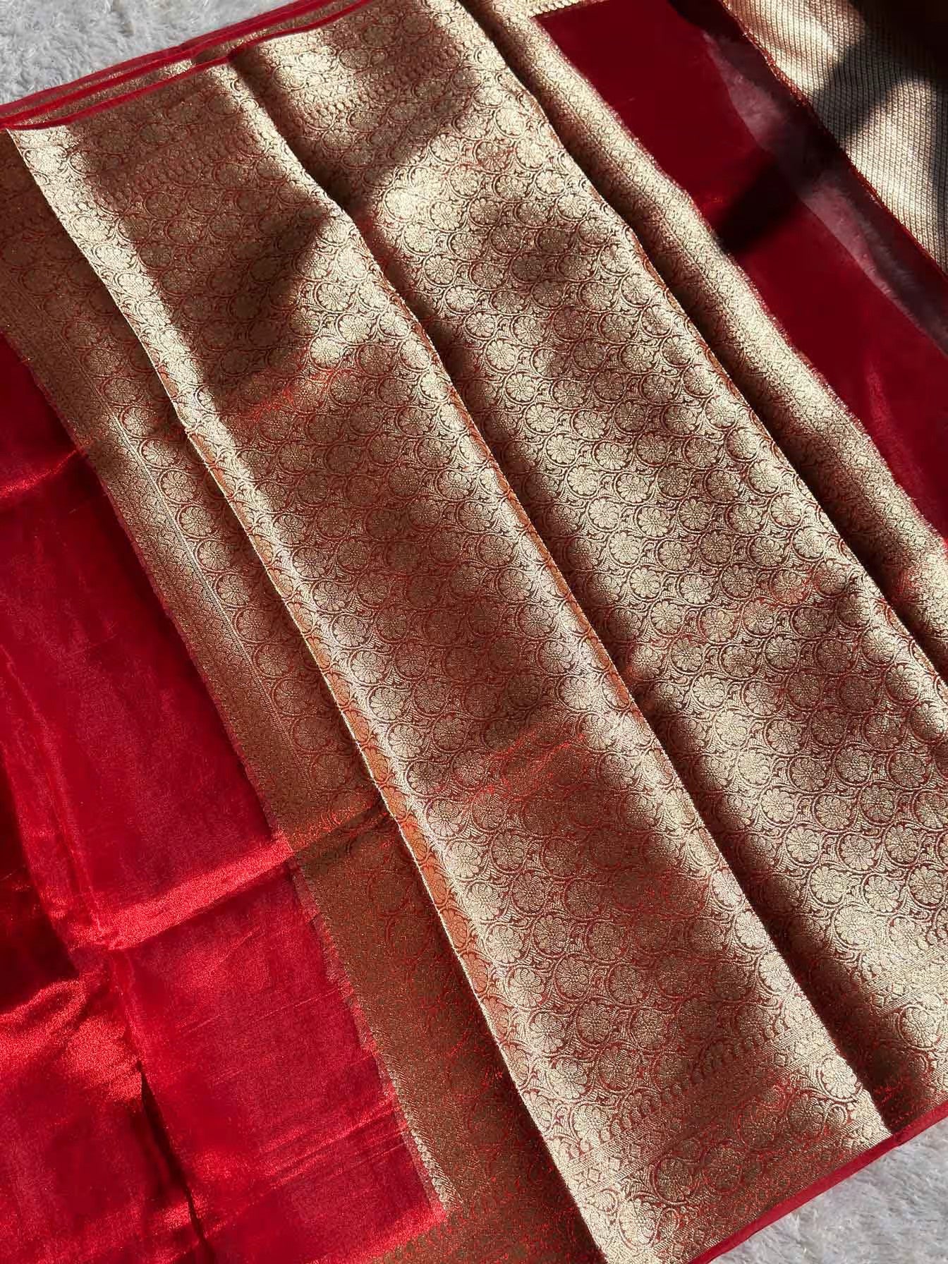 Red Banarasi Silk Saree - RV Couture 24