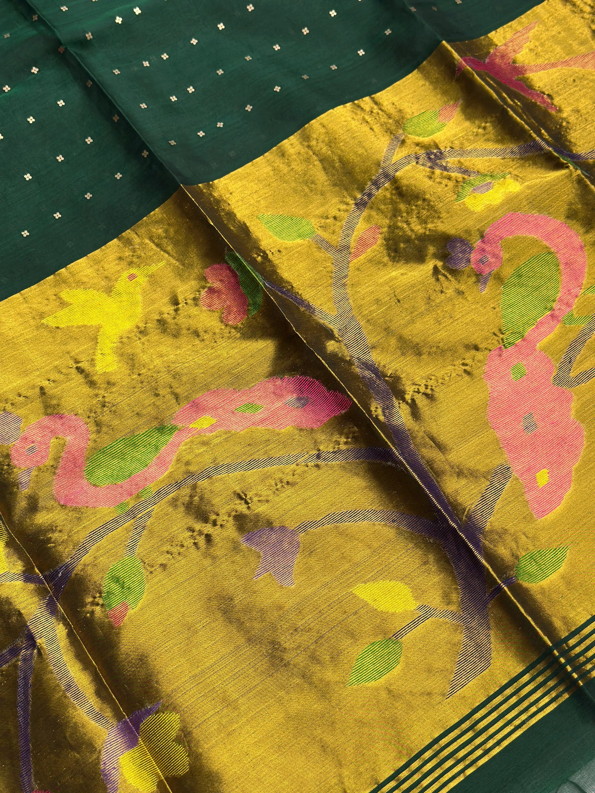 Green Muslin Jamdani Saree - RV Couture 24
