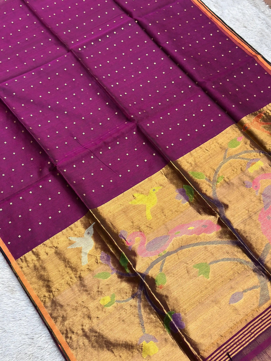 Purple Muslin Jamdani Saree - RV Couture 24