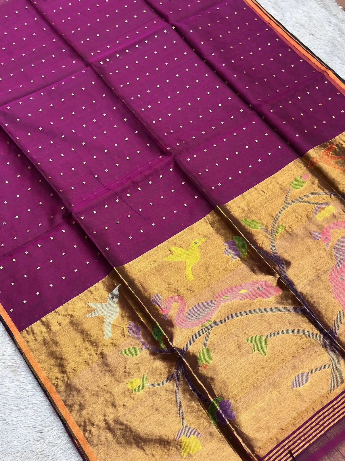 Purple Muslin Jamdani Saree - RV Couture 24