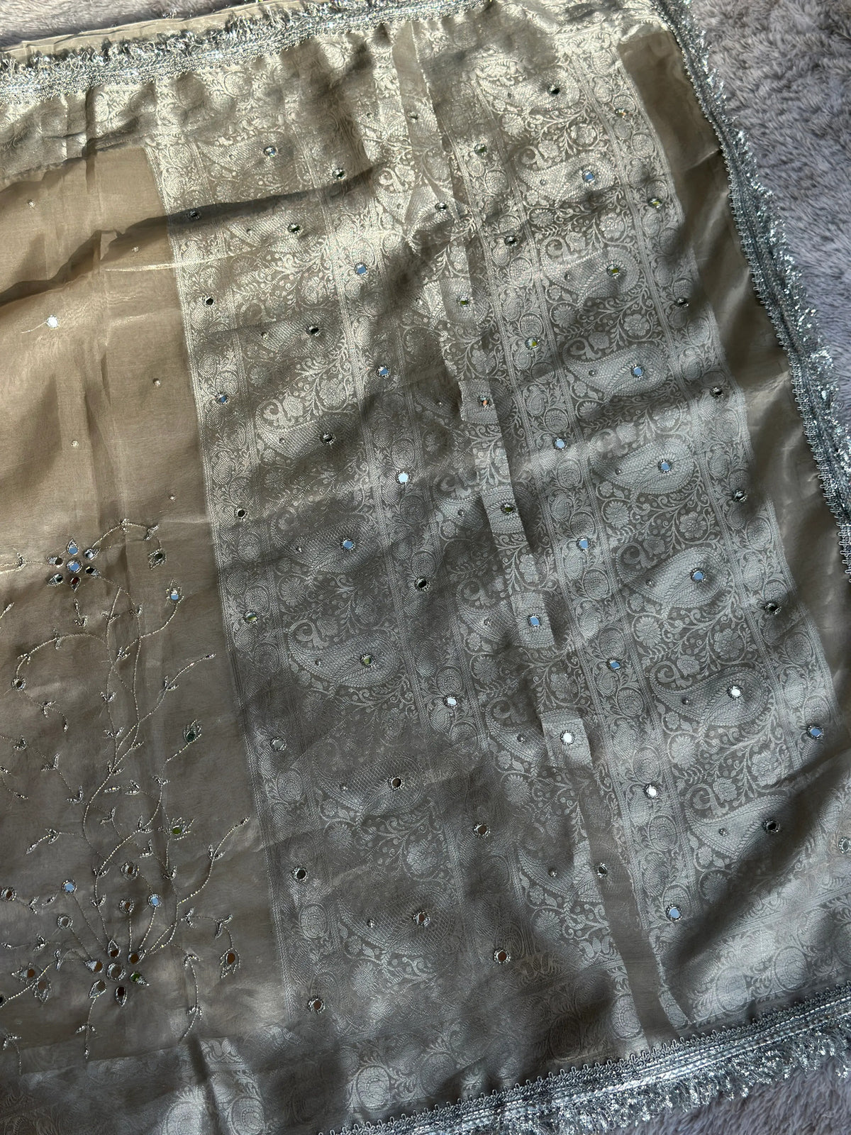 Pushpanjali Silver Banarasi Silk Saree - RV Couture 24