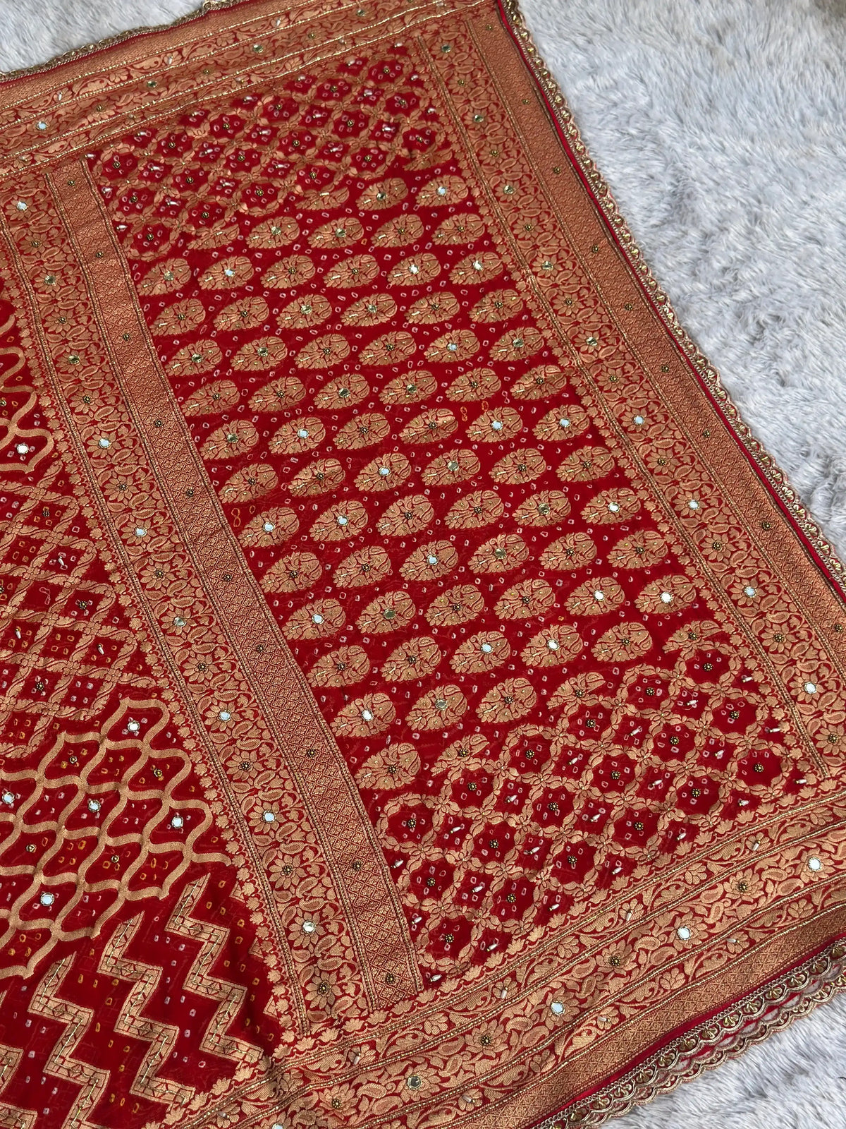 Bandhej Red Banarasi Silk Saree - RV Couture 24
