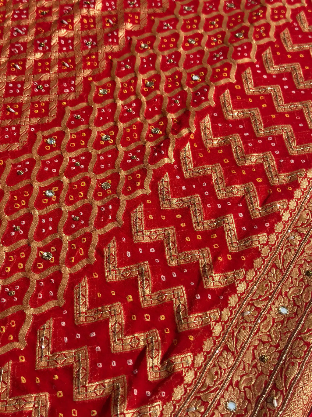 Bandhej Red Banarasi Silk Saree - RV Couture 24