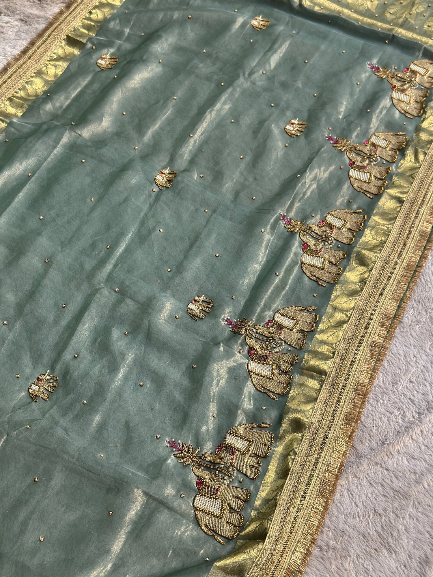 Suvarna Hatti Mint Blue Banarasi Silk Saree - RV Couture 24
