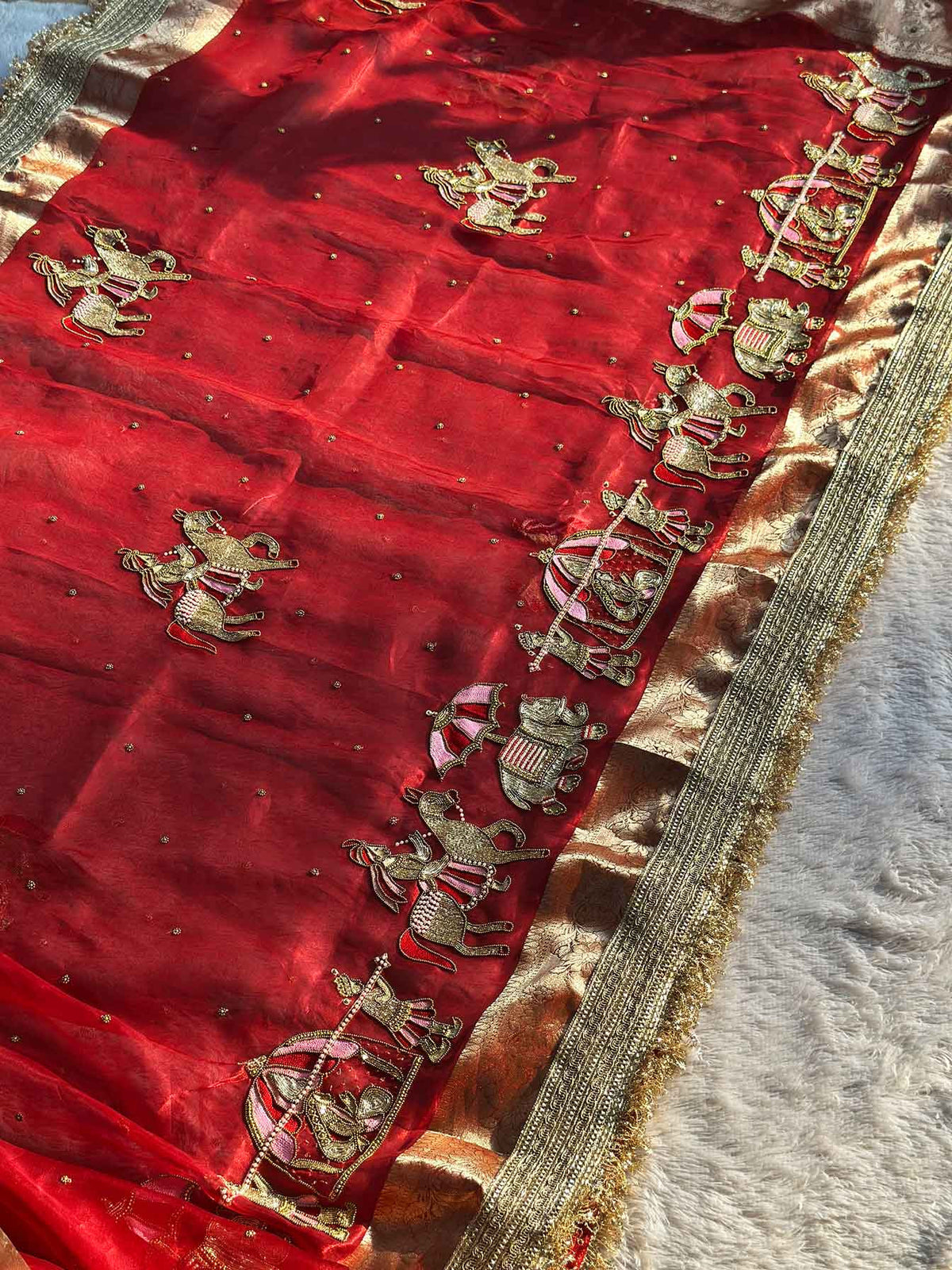 Swarna Doli Red Banarasi Silk Saree - RV Couture 24