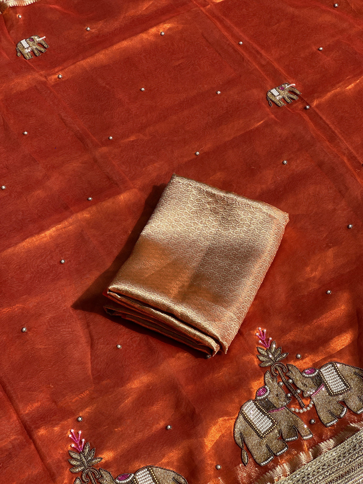 Suvarna Hatti Orange Banarasi Silk Saree - RV Couture 24