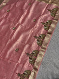 Suvarna Hatti Chiniya Tissue Baby Pink Banarasi Silk Saree - RV Couture 24