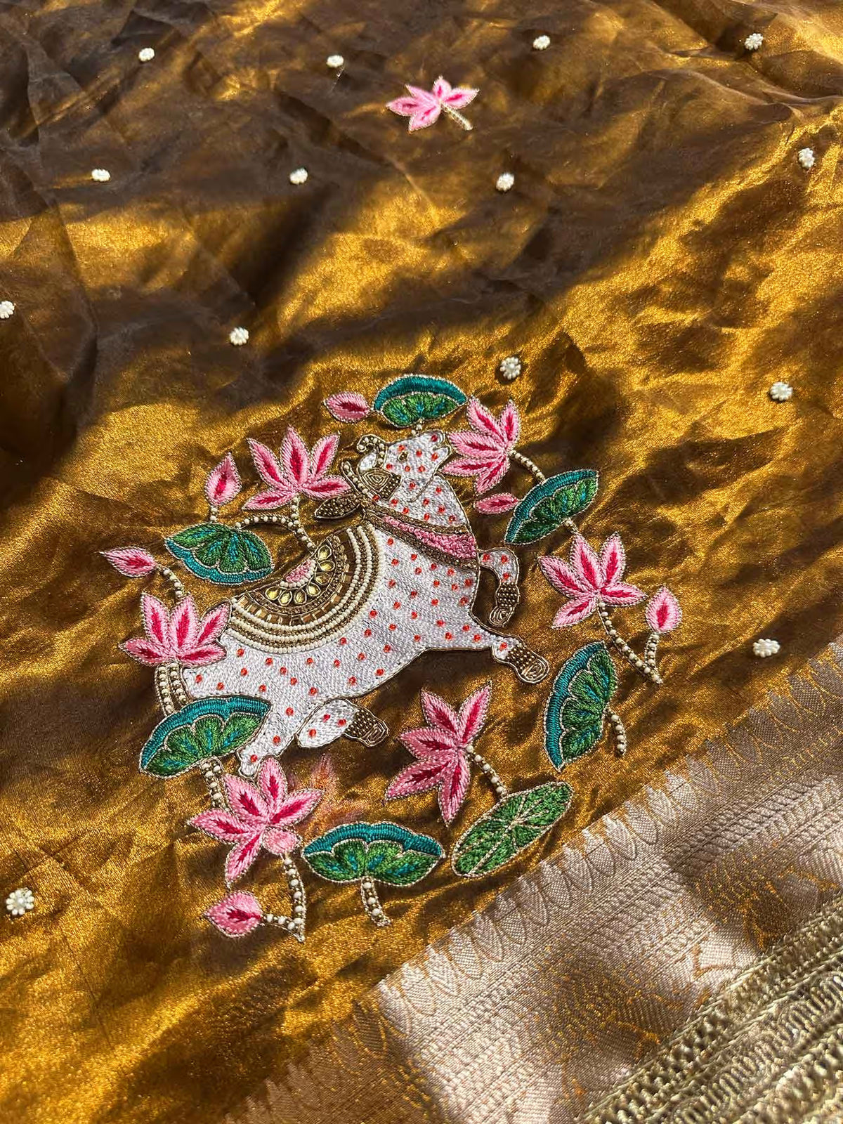Gai Kamal Mehendi Banarasi Silk Saree - RV Couture 24