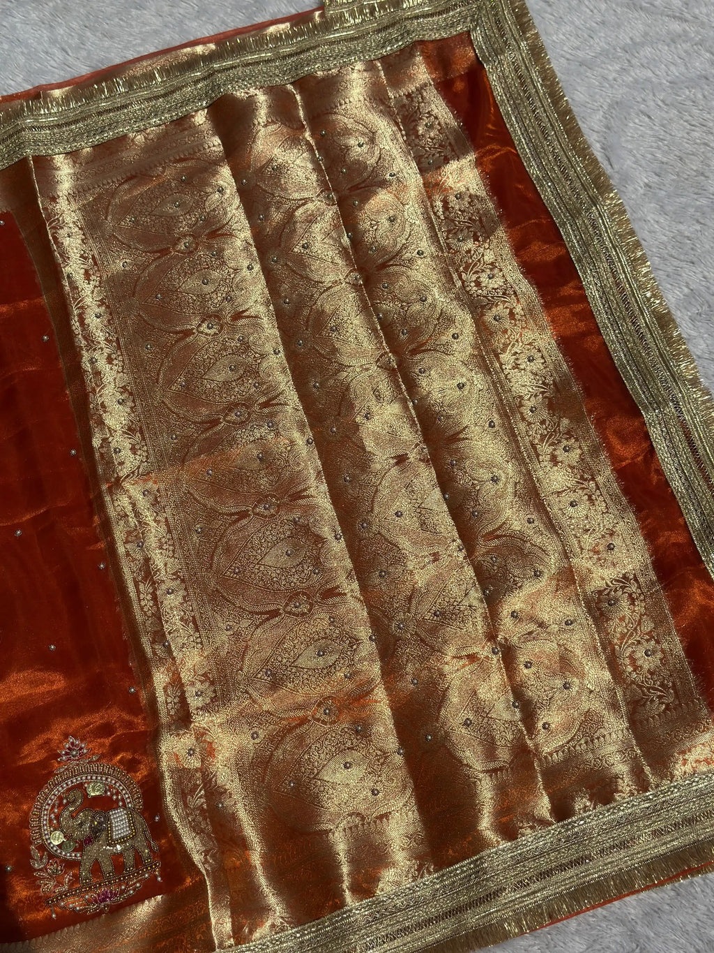 Shahi Gajraj Orange Banarasi Silk Saree - RV Couture 24