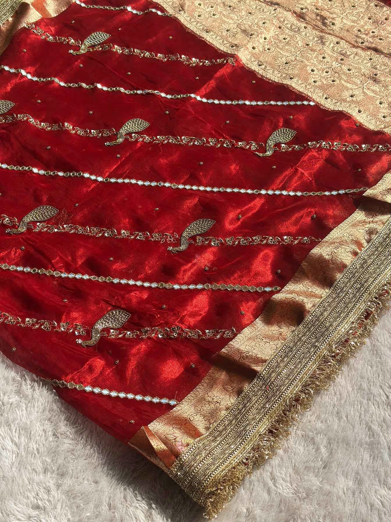 Rajrani Deep Red Banarasi Silk Saree - RV Couture 24