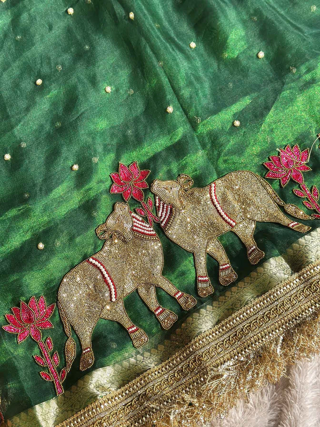 Gajanandi Green Banarasi Silk Saree - RV Couture 24