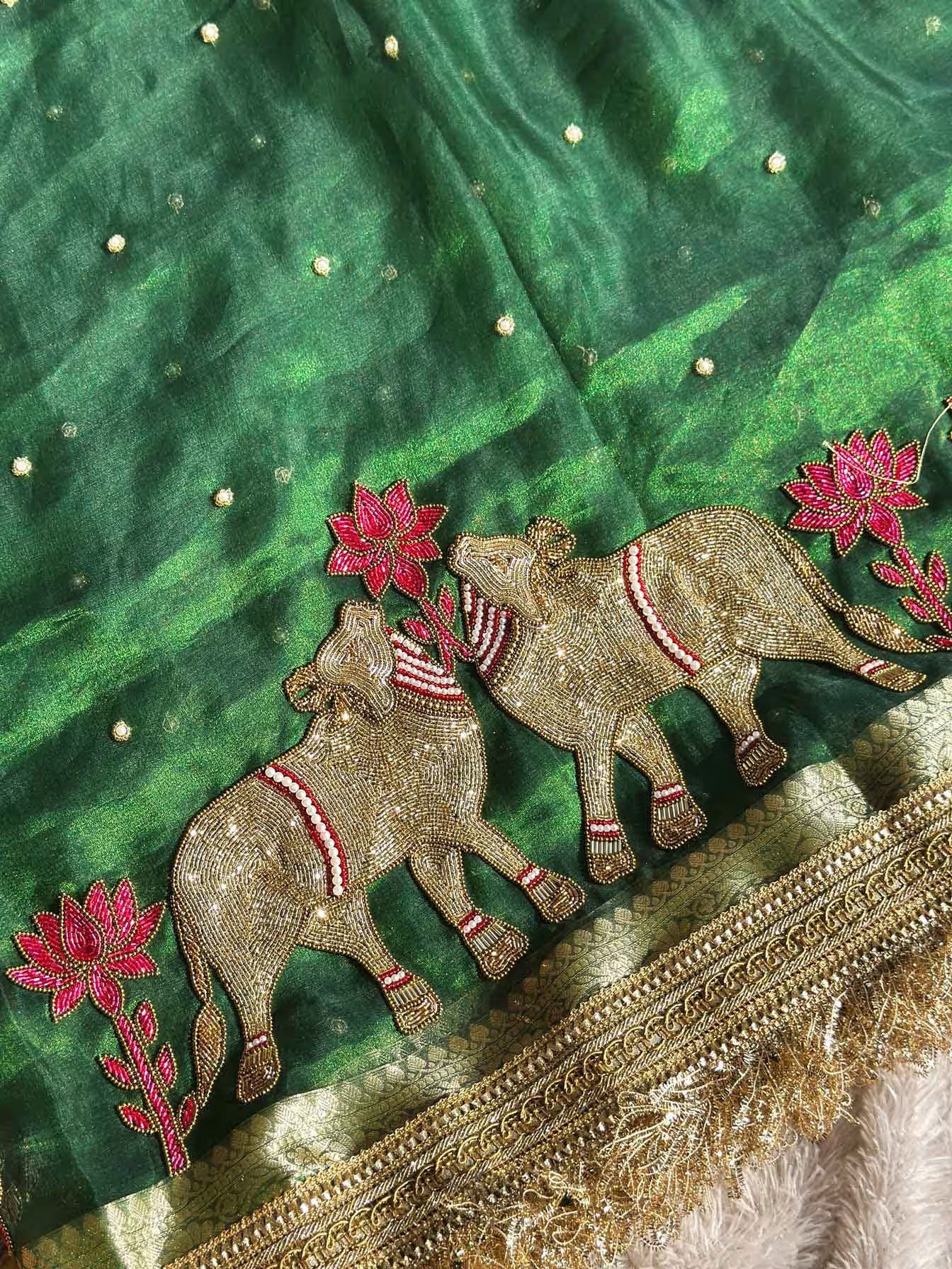 Gajanandi Green Banarasi Silk Saree - RV Couture 24