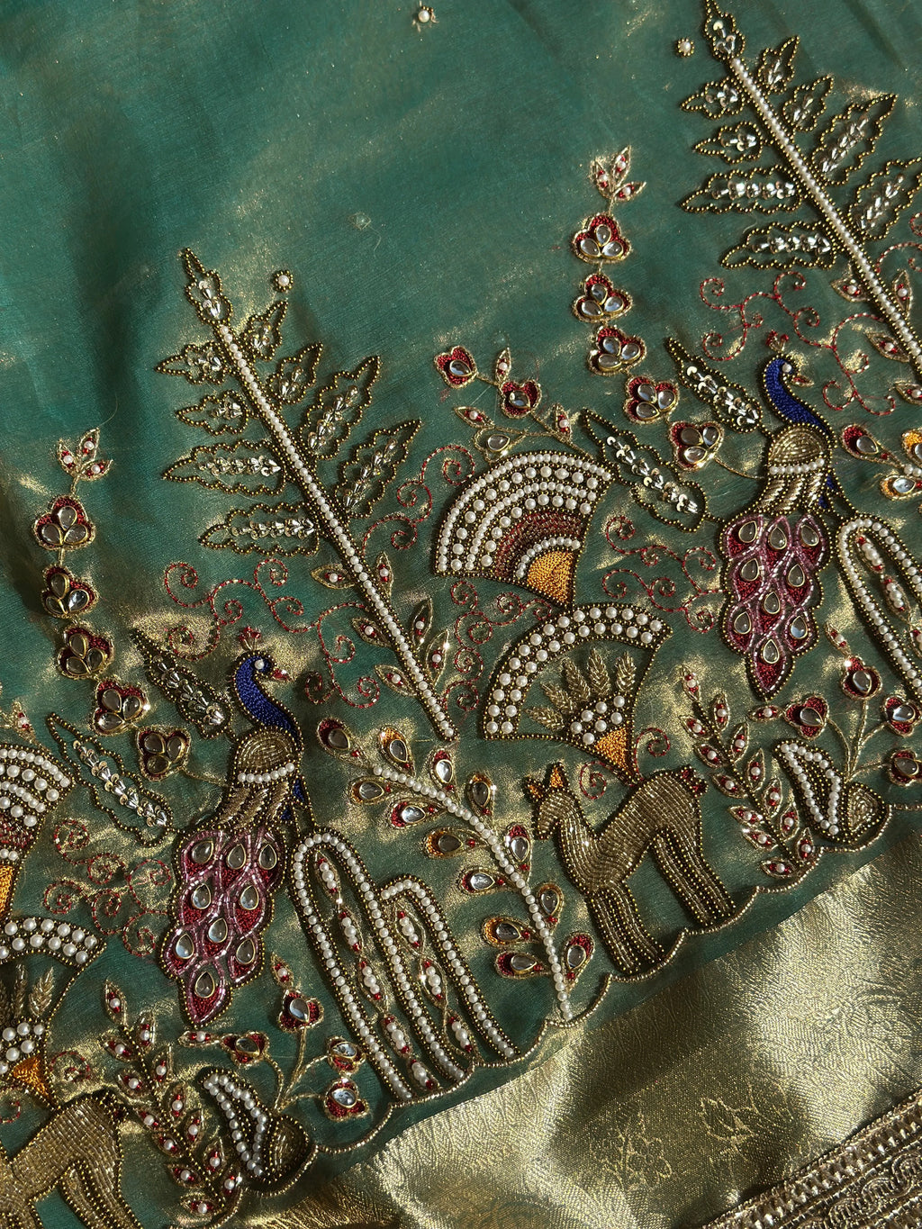 Mor Mahal Teal Green Banarasi Silk Saree - RV Couture 24