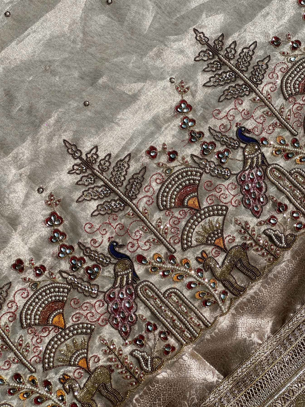 Mor Mahal Silver Banarasi Silk Saree - RV Couture 24