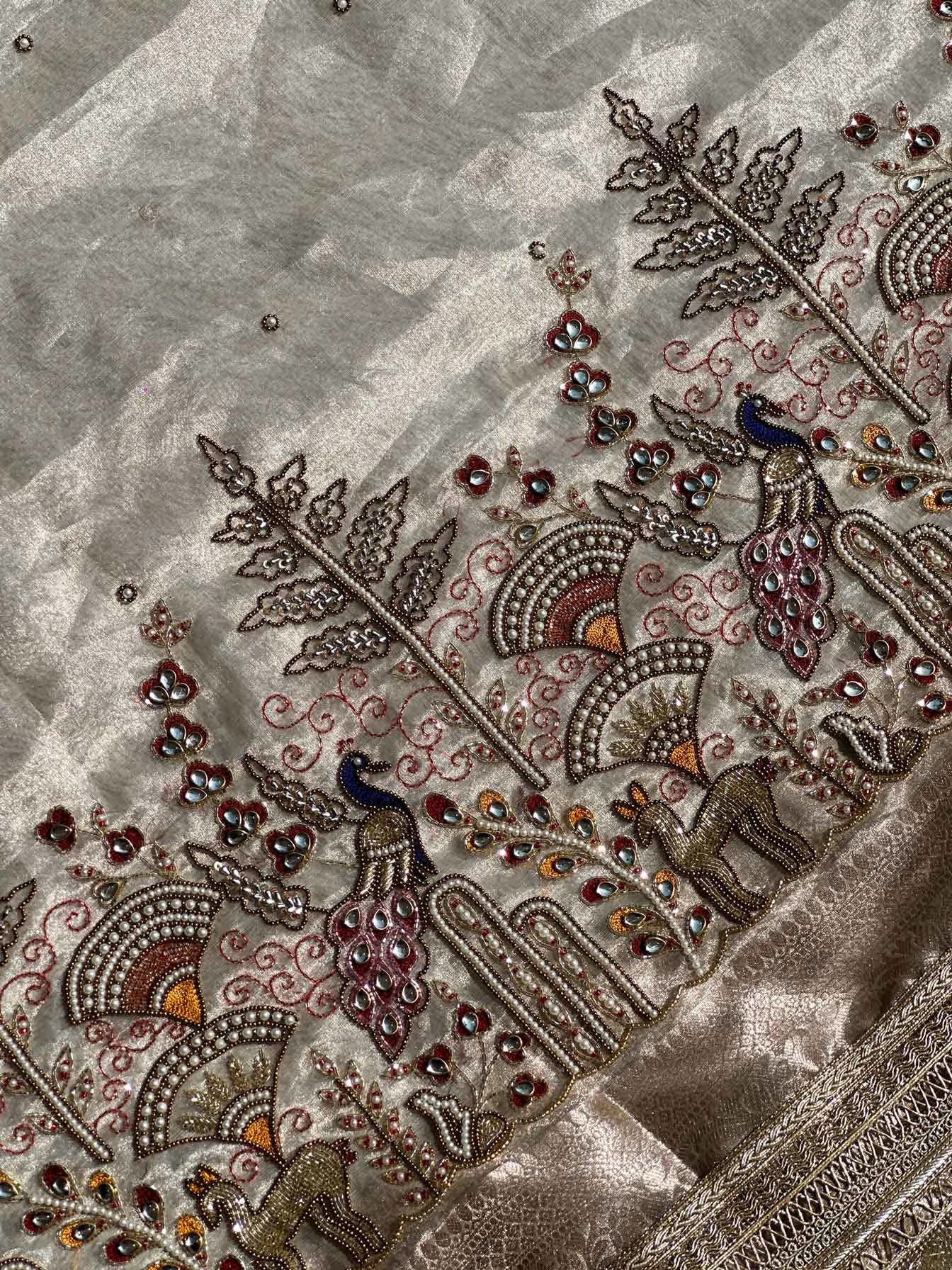 Mor Mahal Silver Banarasi Silk Saree - RV Couture 24
