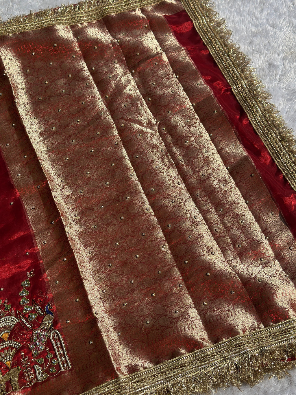 Mor Mahal Red Banarasi Silk Saree - RV Couture 24
