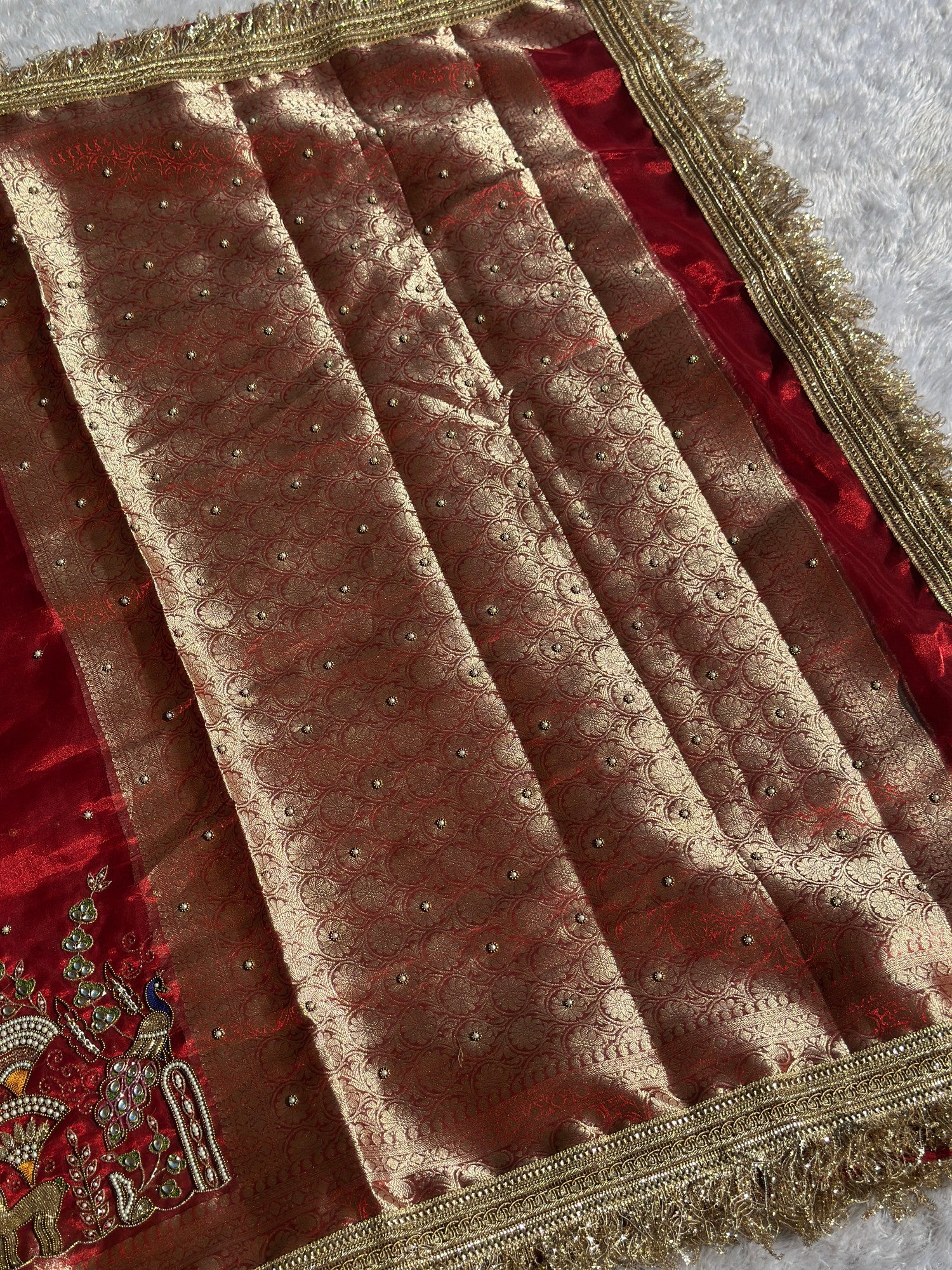 Mor Mahal Red Banarasi Silk Saree - RV Couture 24