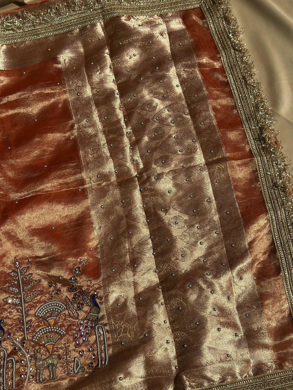 Mor Mahal Peach Banarasi Silk Saree - RV Couture 24