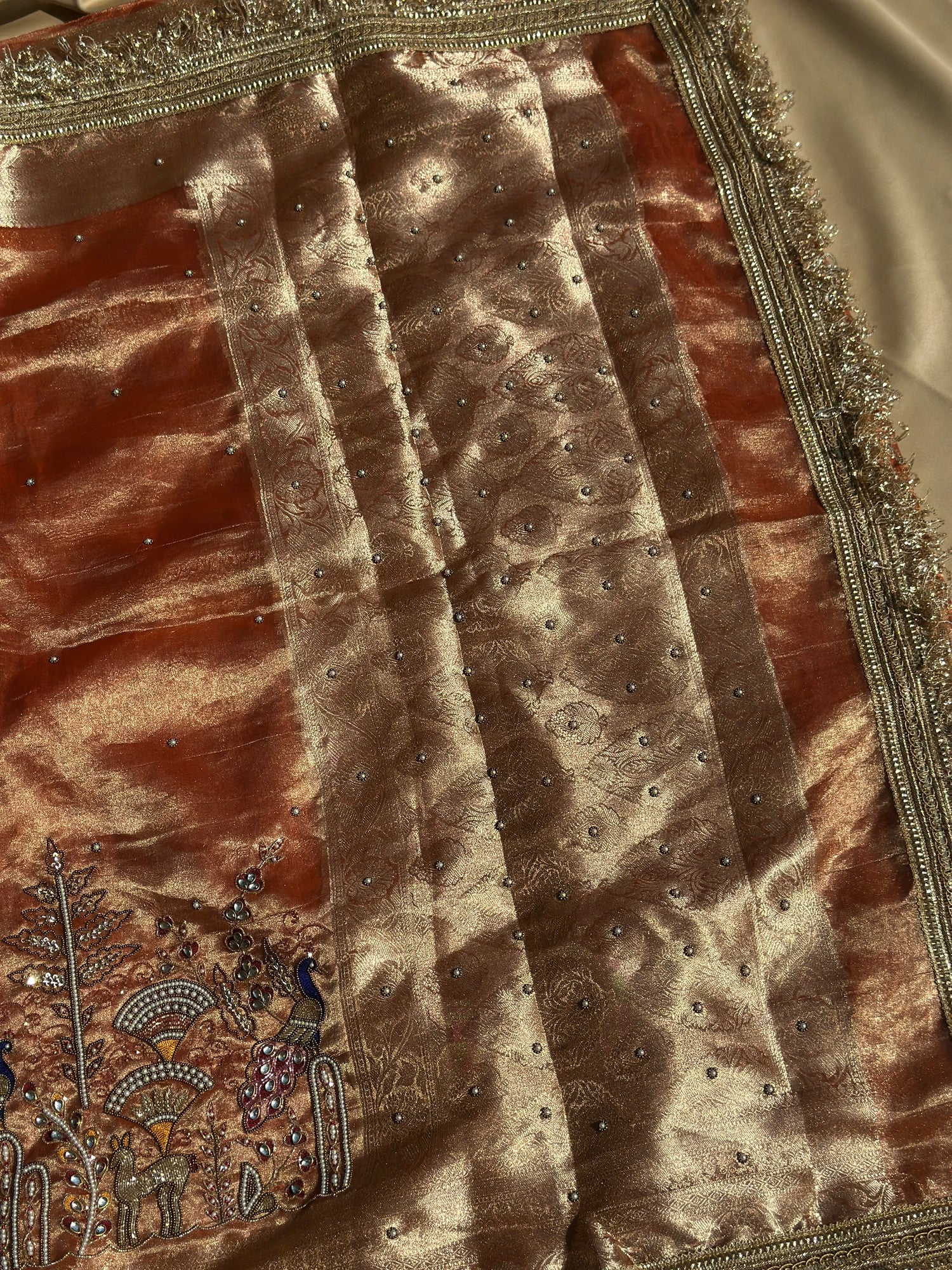 Mor Mahal Peach Banarasi Silk Saree - RV Couture 24
