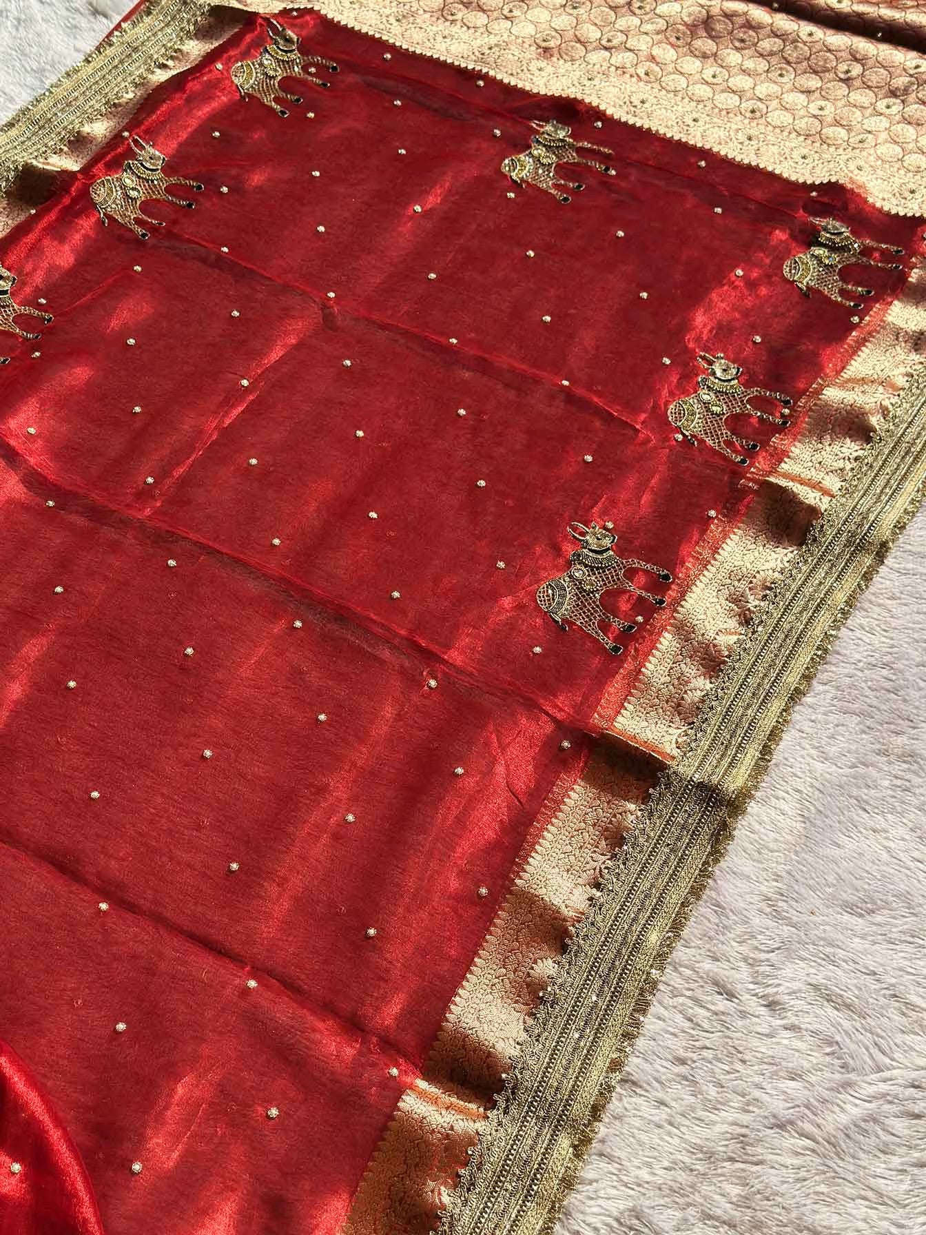 Nandi Alankarik Red Banarasi Silk Saree - RV Couture 24
