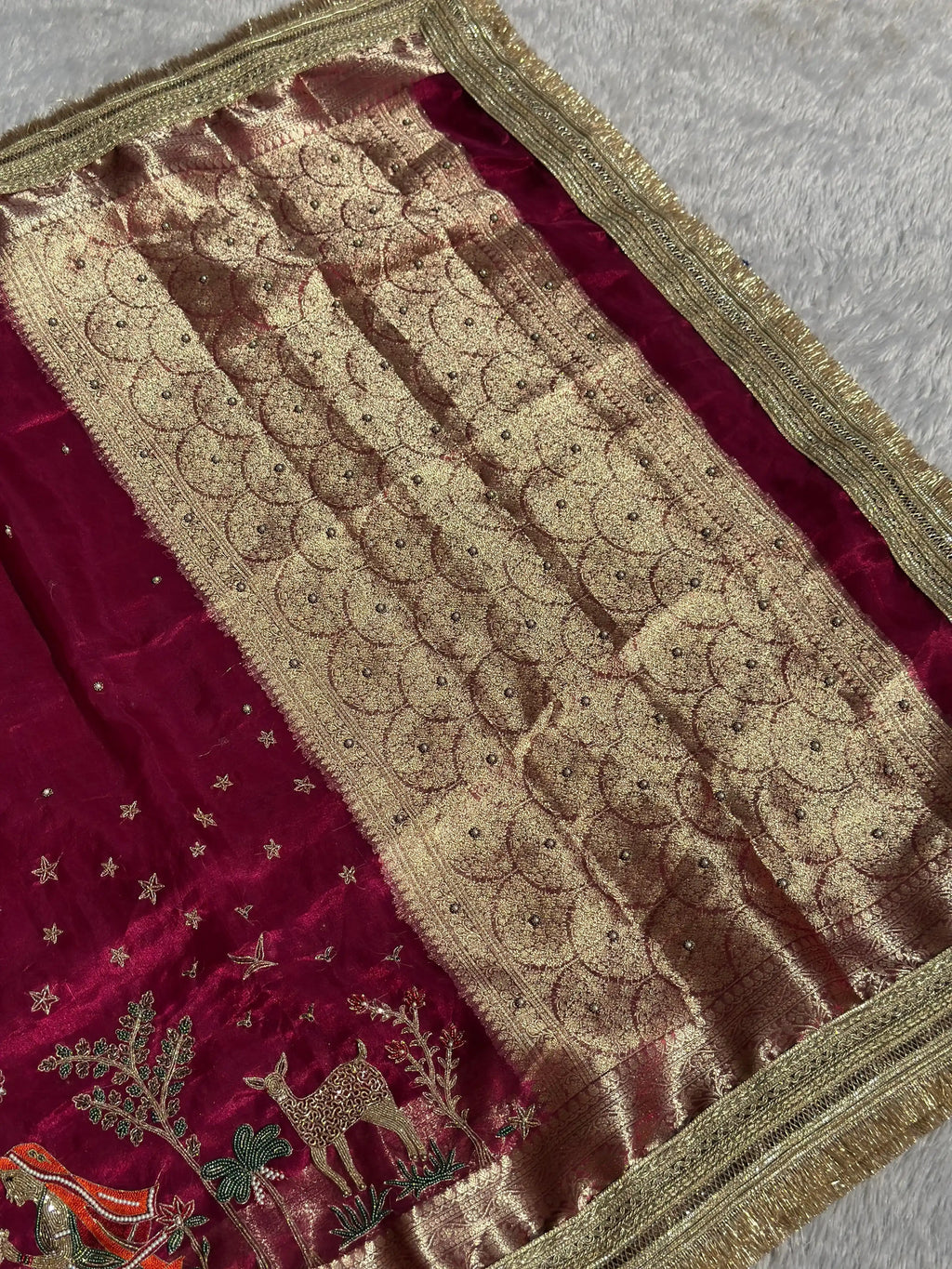 Radha-Krishna Pink Banarasi Silk Saree - RV Couture 24