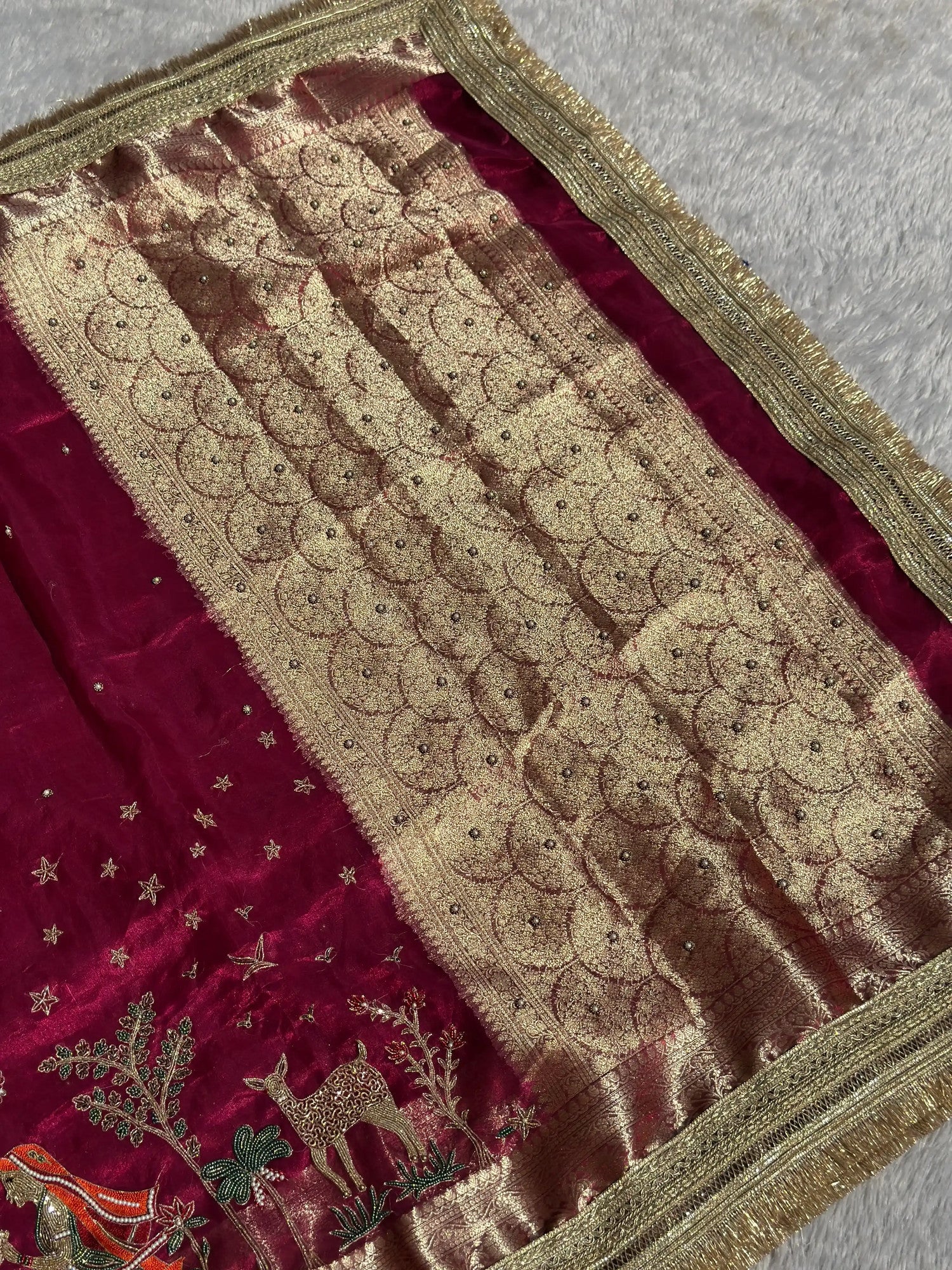 Radha-Krishna Pink Banarasi Silk Saree - RV Couture 24